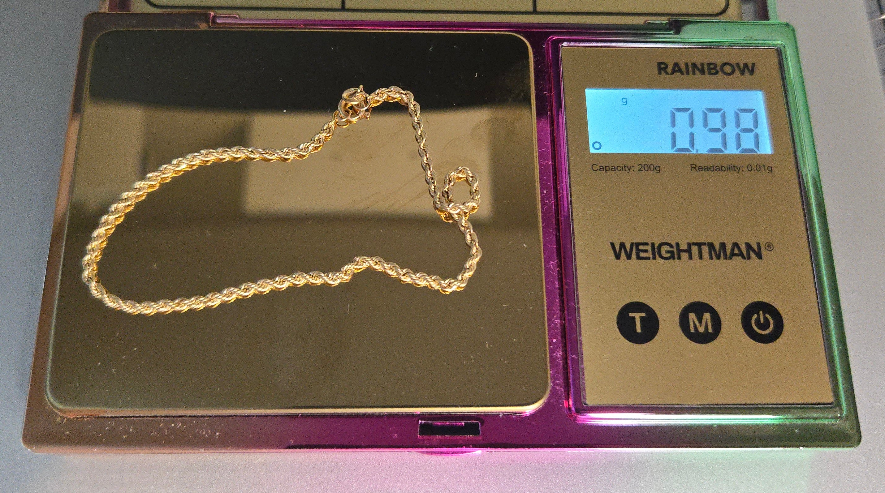 Solid 14K Yellow Gold 1.8mm Rope Chain Bracelet – 7 1/3 Inch