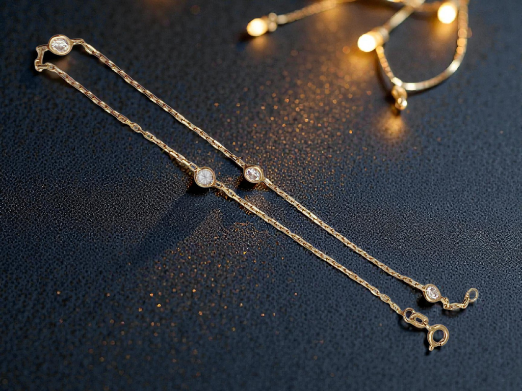 Solid 14K Yellow Gold Chain Bracelet with CZ Accents - 8.5 Inch