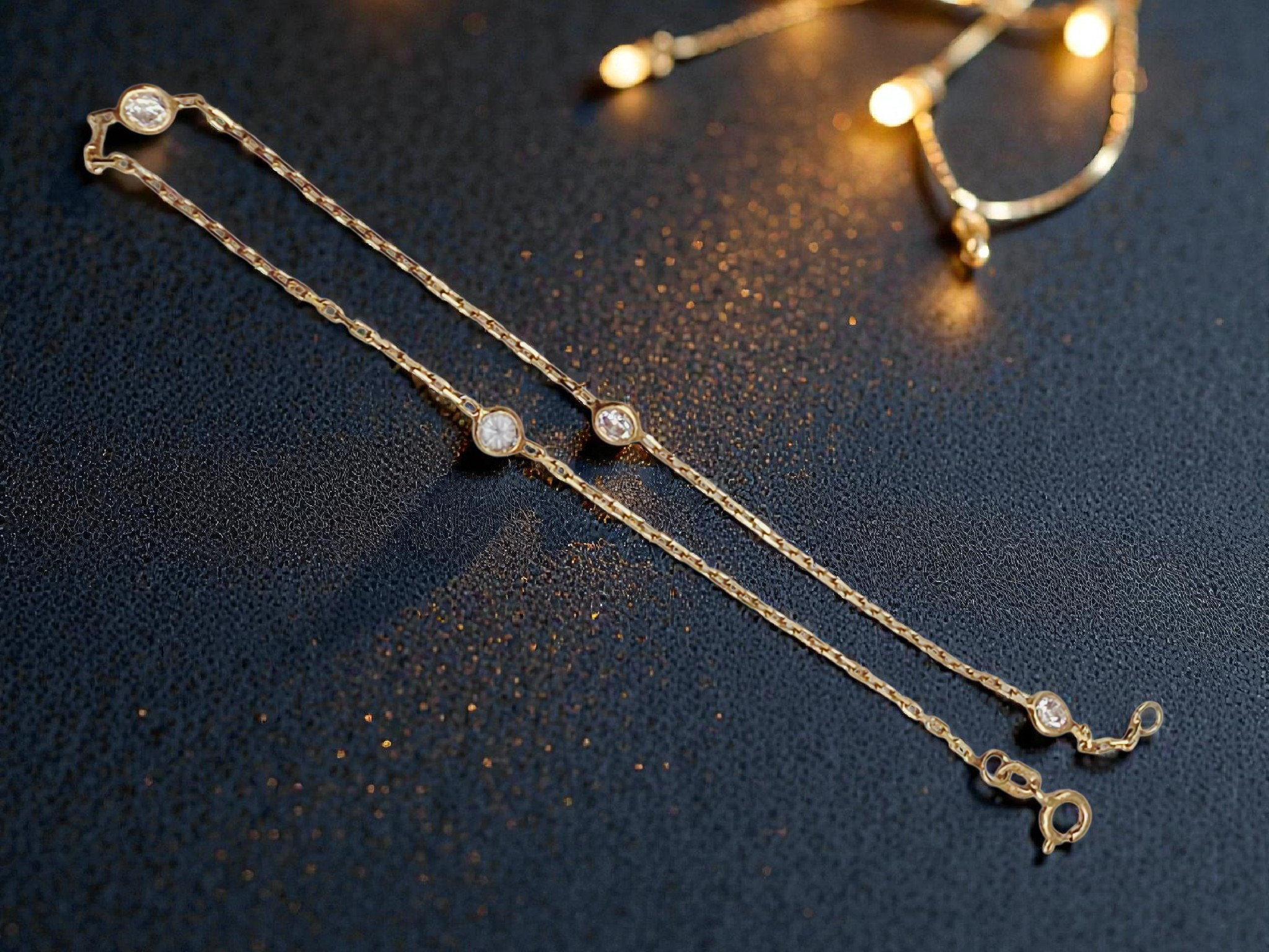 Solid 14K Yellow Gold Chain Bracelet with CZ Accents - 8.5 Inch