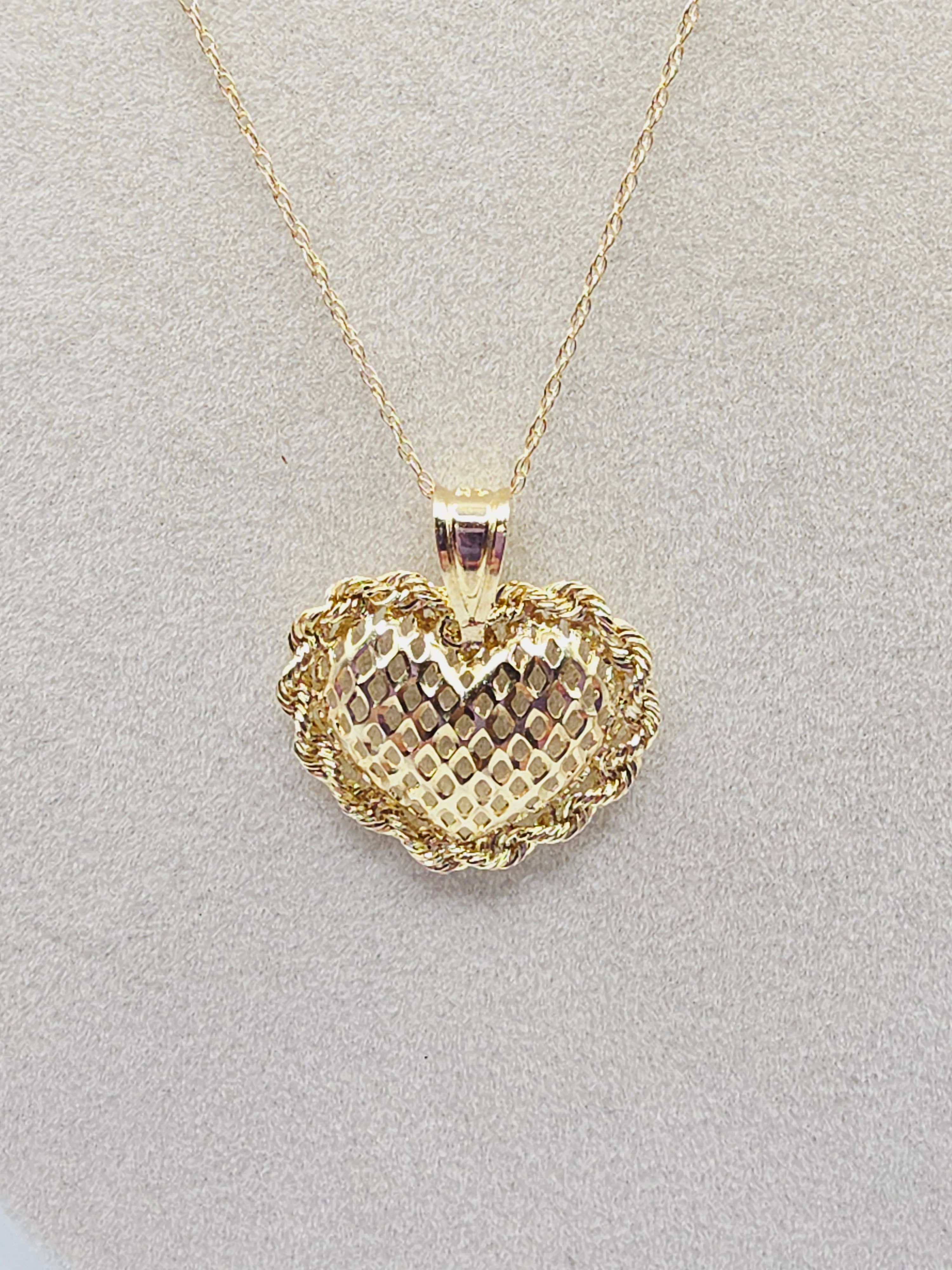 Michael Anthony Solid 14K Gold Filigree Heart Pendant Necklace - 18 Inches