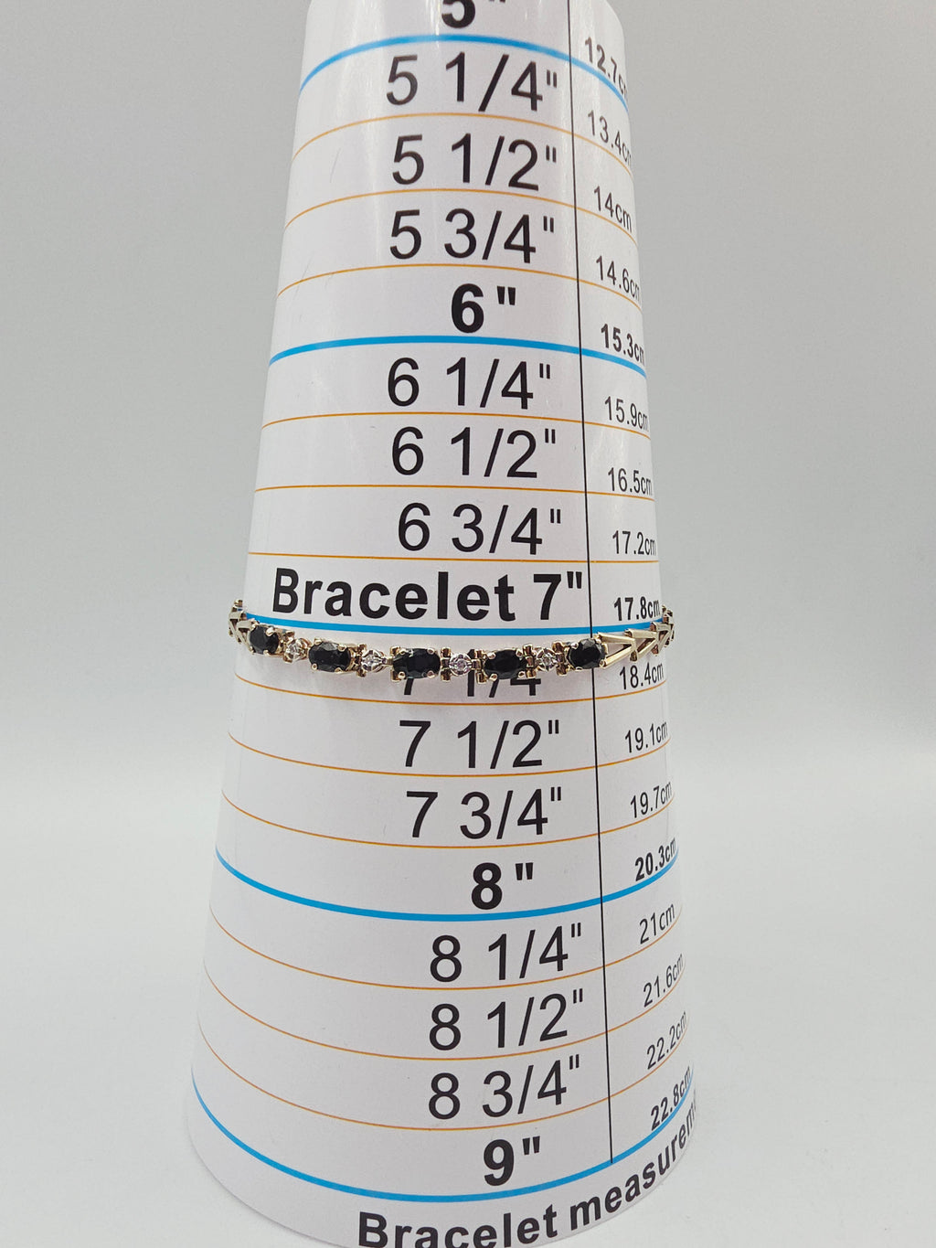 Solid 10K Yellow Gold Bracelet with Blue Sapphires and Diamonds - 7.25 Inch