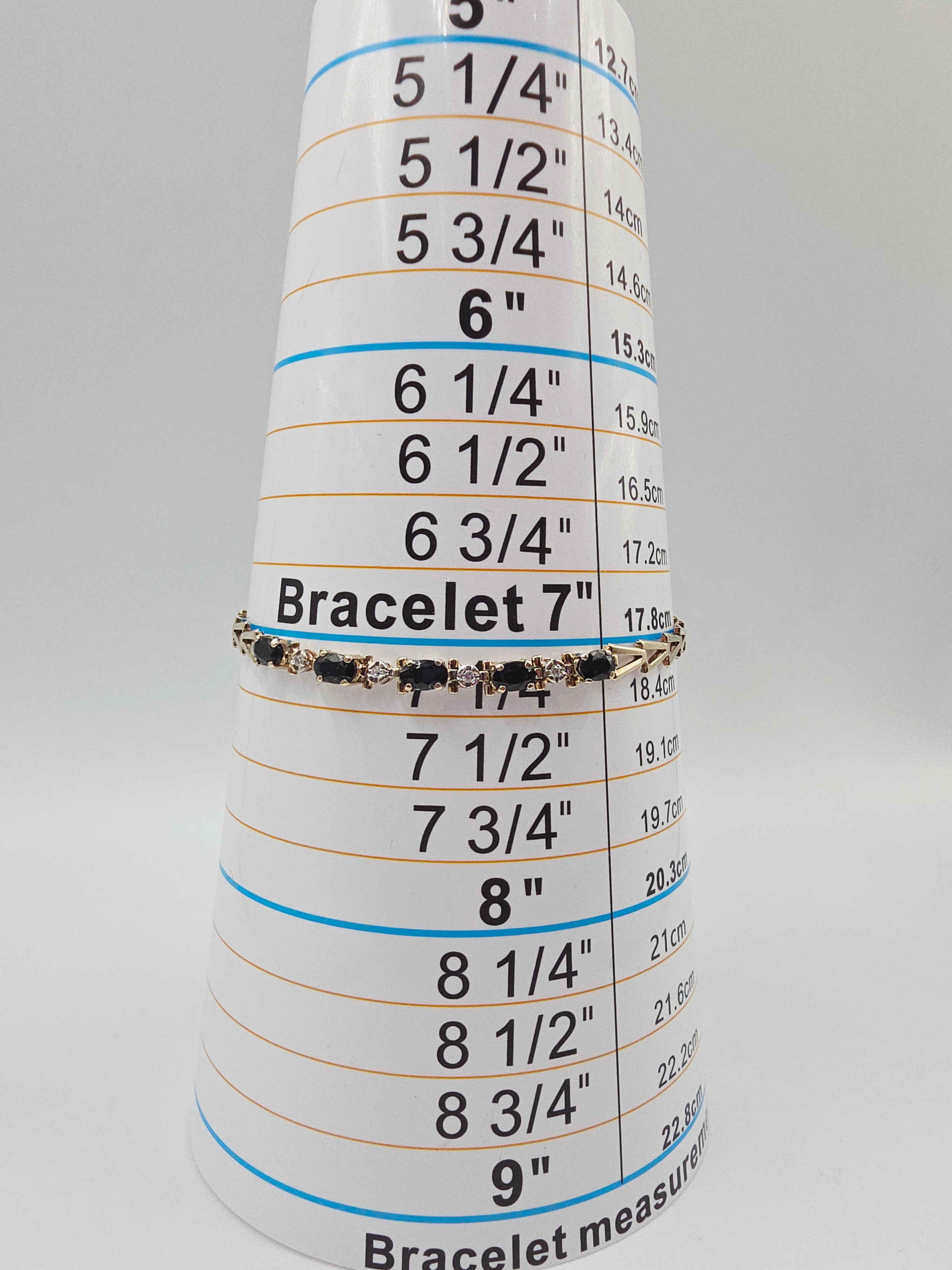 Solid 10K Yellow Gold Bracelet with Blue Sapphires and Diamonds - 7.25 Inch