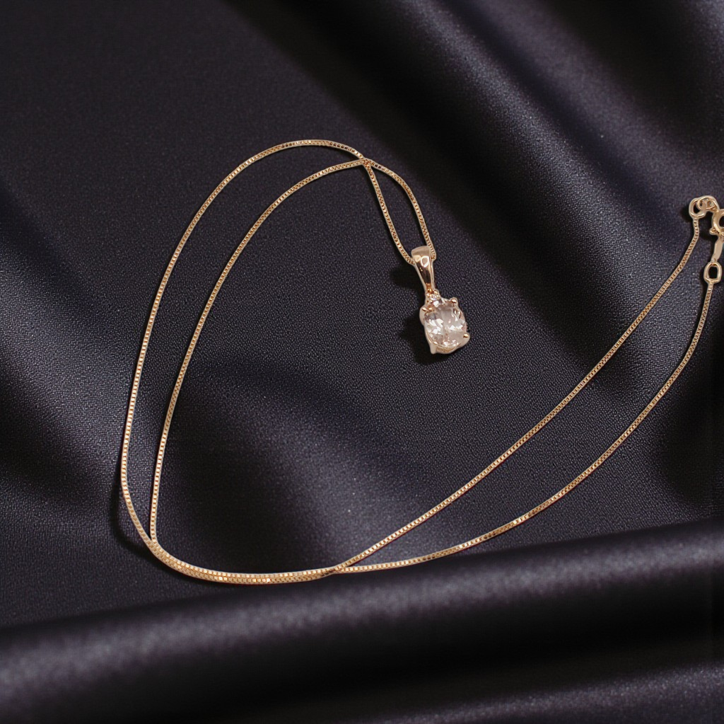 Solid 10K Yellow Gold Necklace with Morganite Pendant - 18 Inches