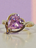 Solid 10K Yellow Gold Ring with Heart-Cut Pink Tourmaline - Sz 7