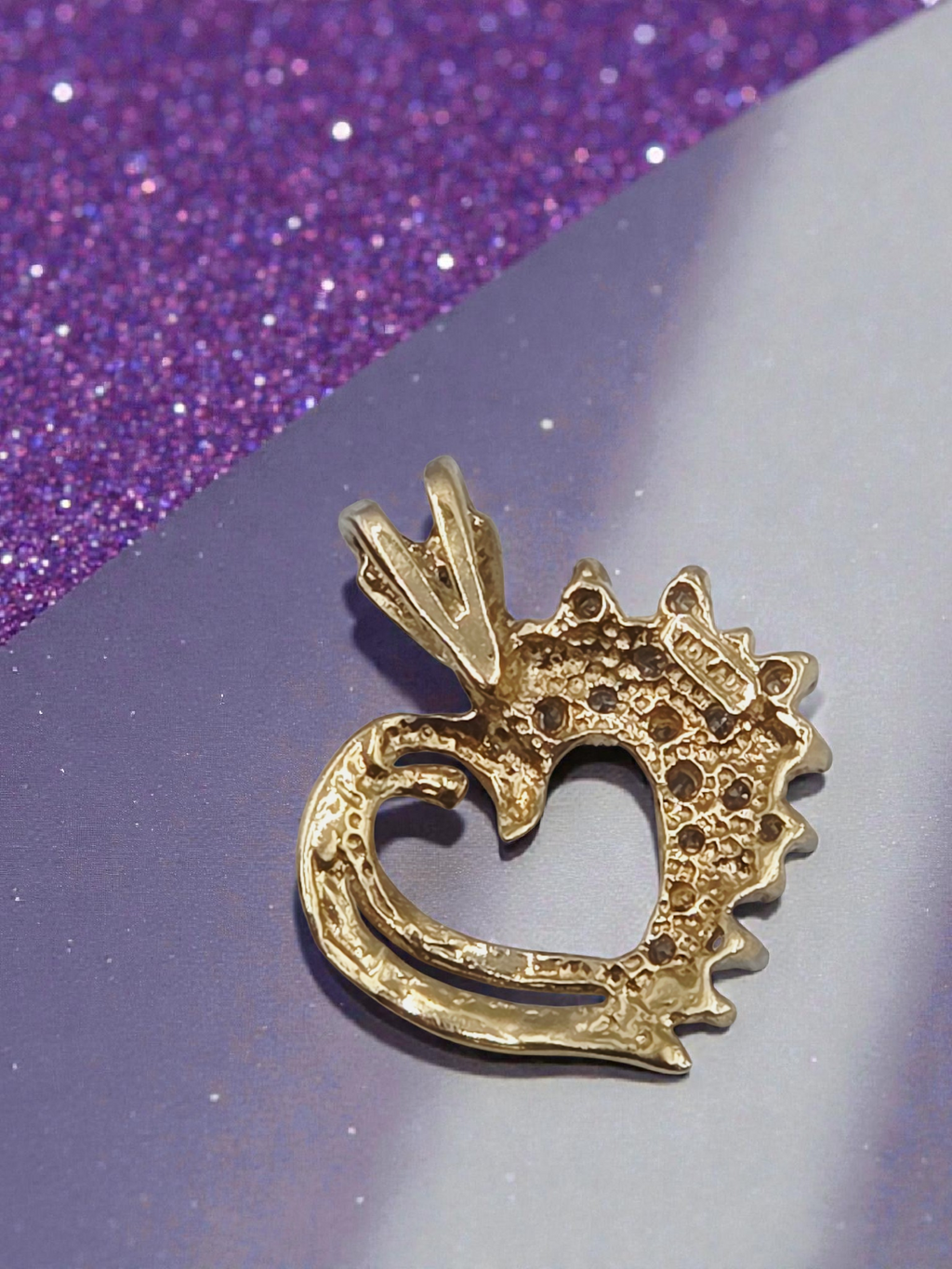 Solid 10K Yellow Gold Diamond Heart Necklace Pendant