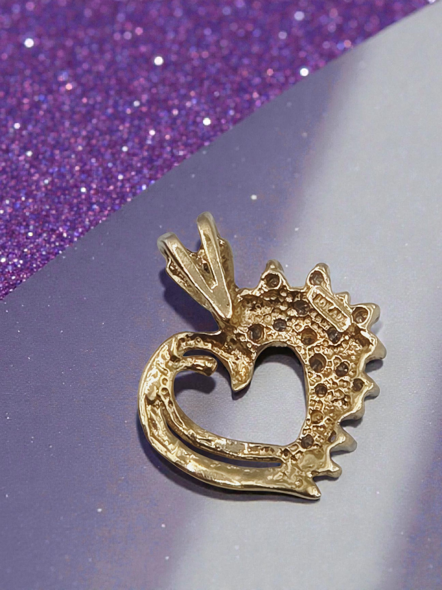 Solid 10K Yellow Gold Diamond Heart Necklace Pendant