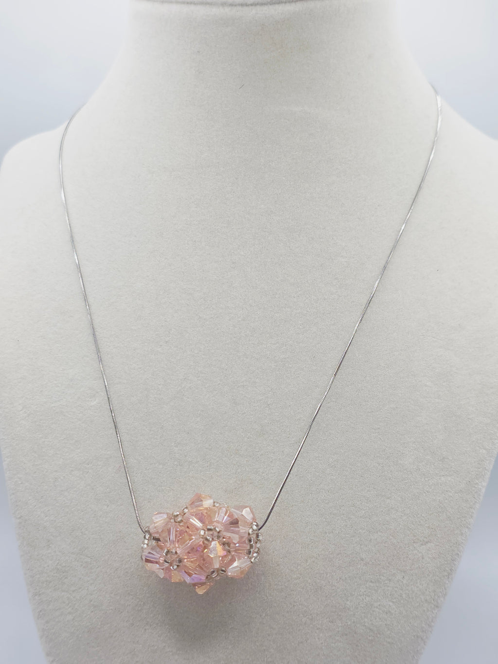 Sterling Silver Pink Faceted Bead Cluster Pendant Necklace Italy 18 Inch