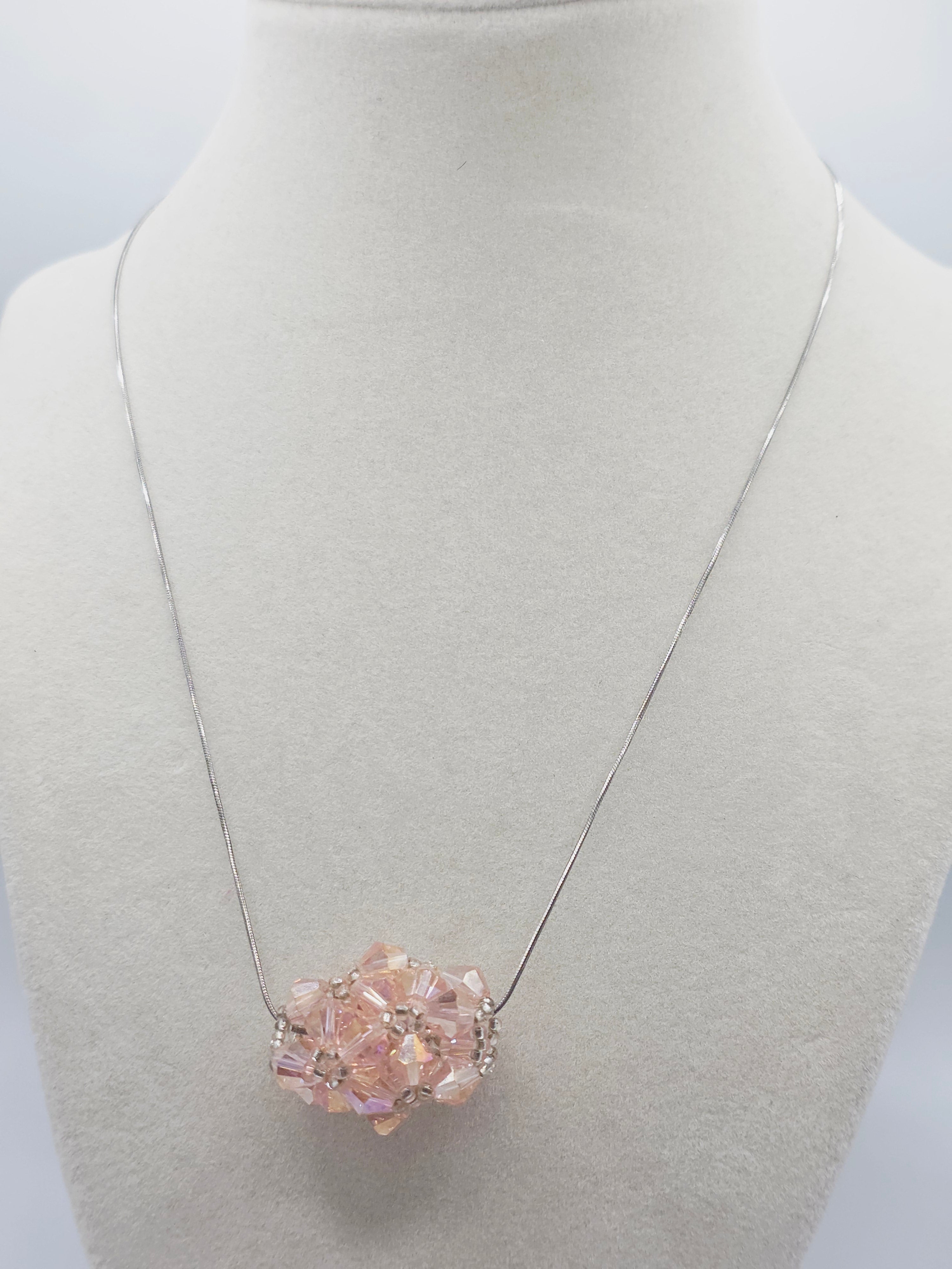 Sterling Silver Pink Faceted Bead Cluster Pendant Necklace Italy 18 Inch