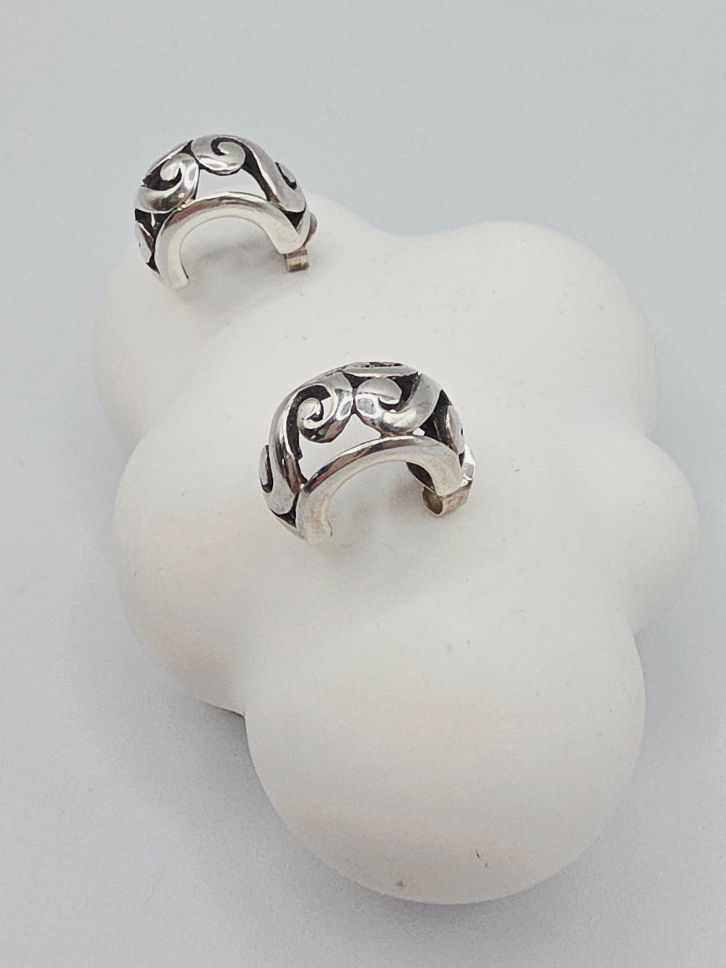 925 Sterling Silver Scroll J Hoop Earrings with Butterfly Backs