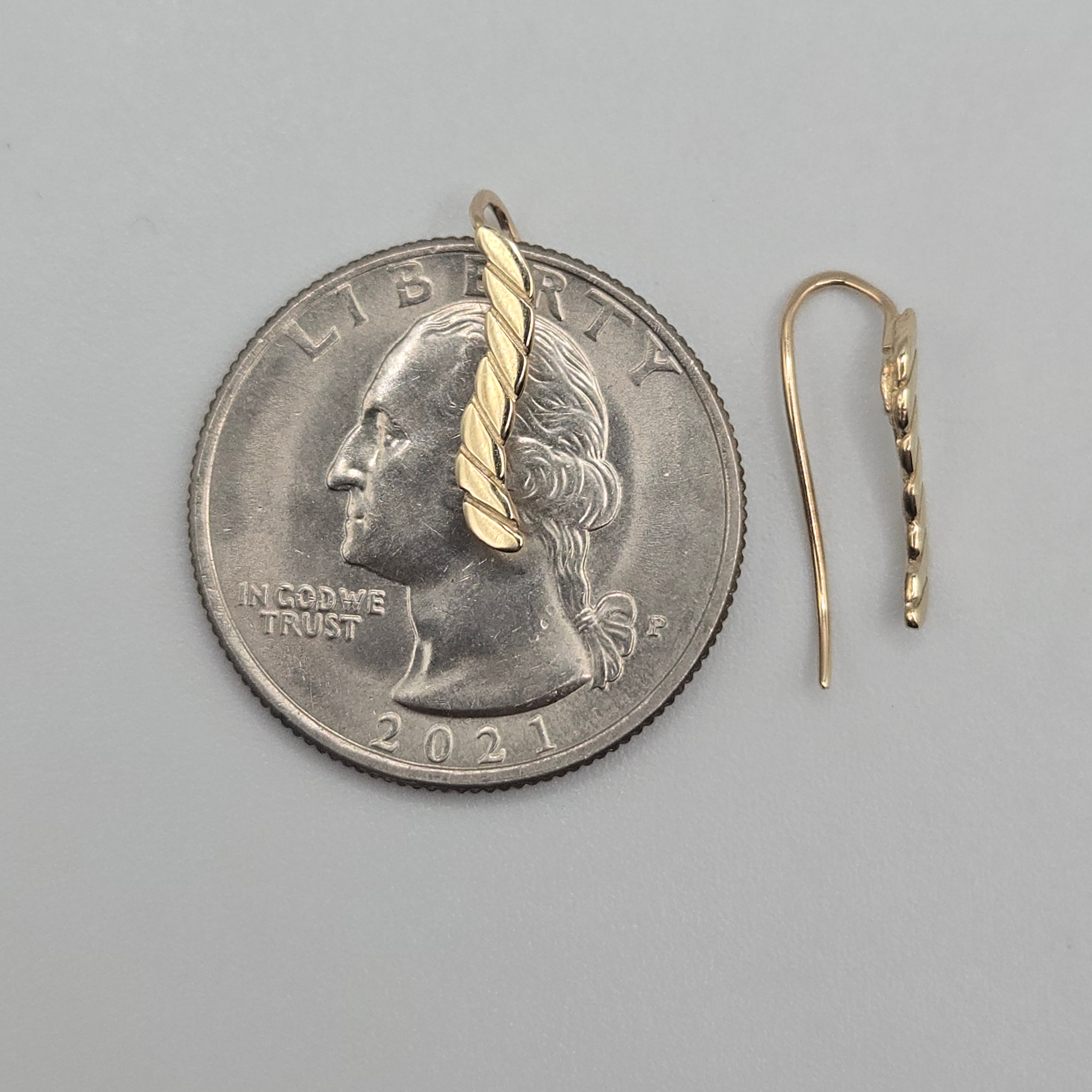 Solid 14K Yellow Gold Leaf Ear Climber Crawler Earrings Minimalist
