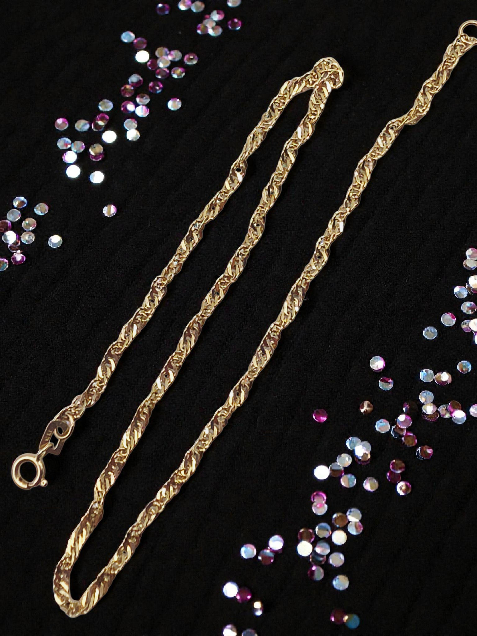 Solid 14K Yellow Gold Twist Curb Chain Ankle Bracelet - 9 Inch (Long)