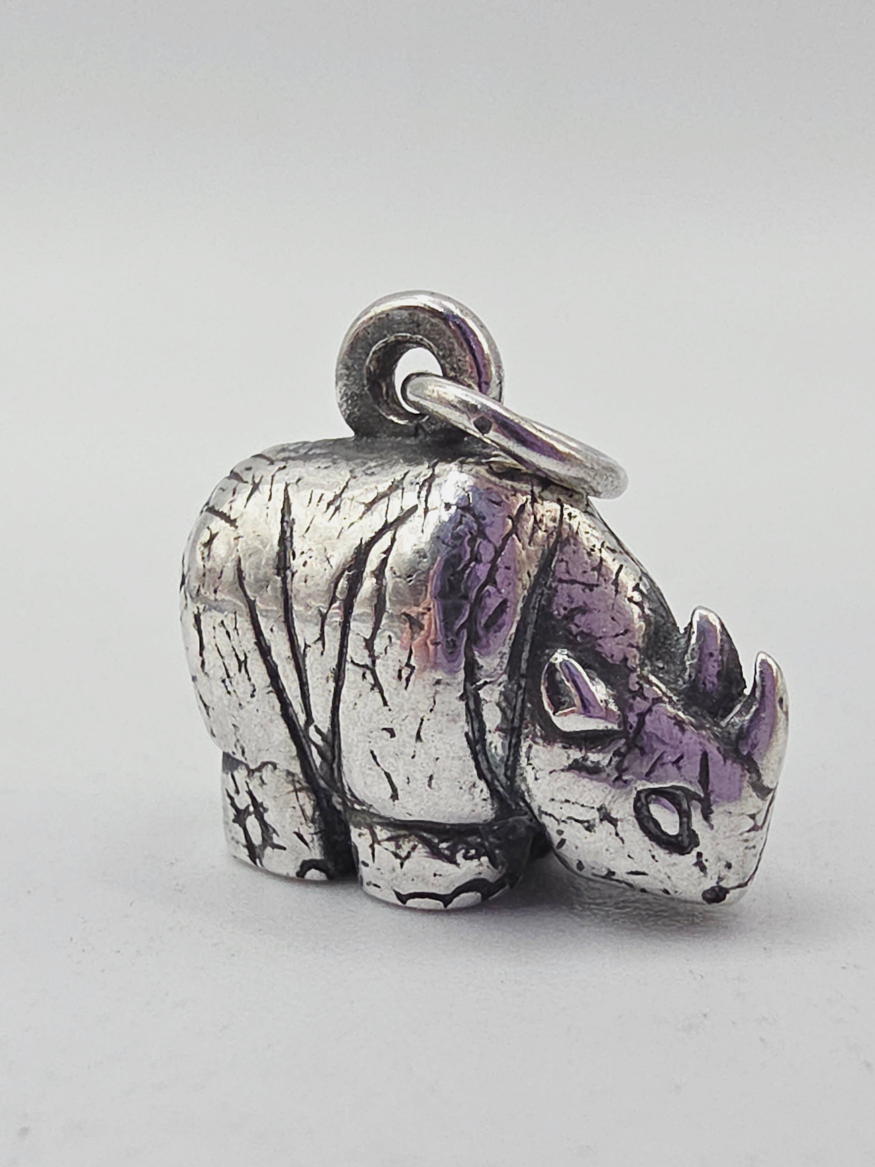 RETIRED James Avery 3D Rhino 925 Sterling Silver Wildlife Animal Charm Pendant