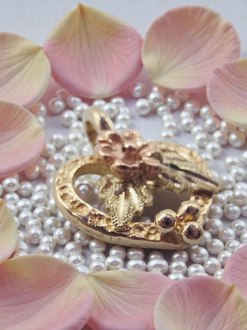 Black Hills Gold Solid 10K Tri-Color Floral Rose Flower Necklace Pendant