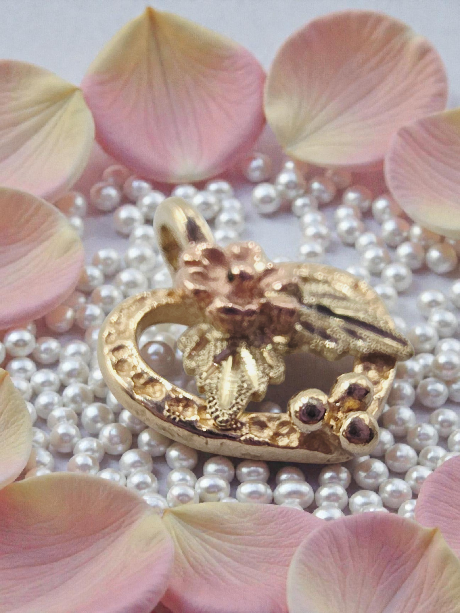 Black Hills Gold Solid 10K Tri-Color Floral Rose Flower Necklace Pendant