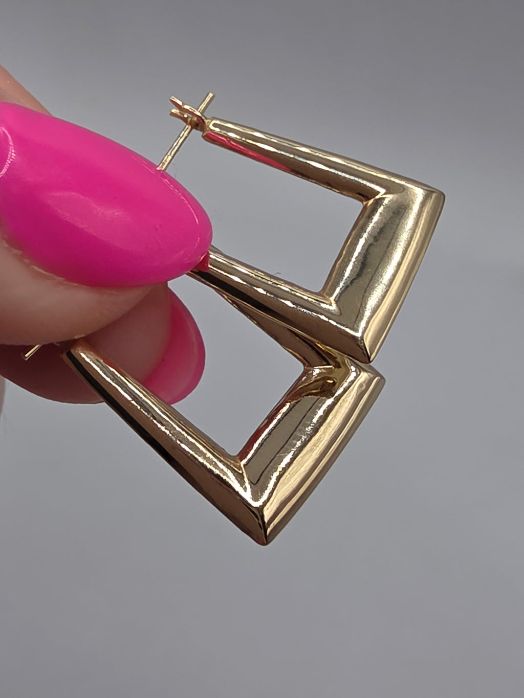 Solid 14K Yellow Gold Rectangular Hoop Earrings with Hinged Snap Bar Closures
