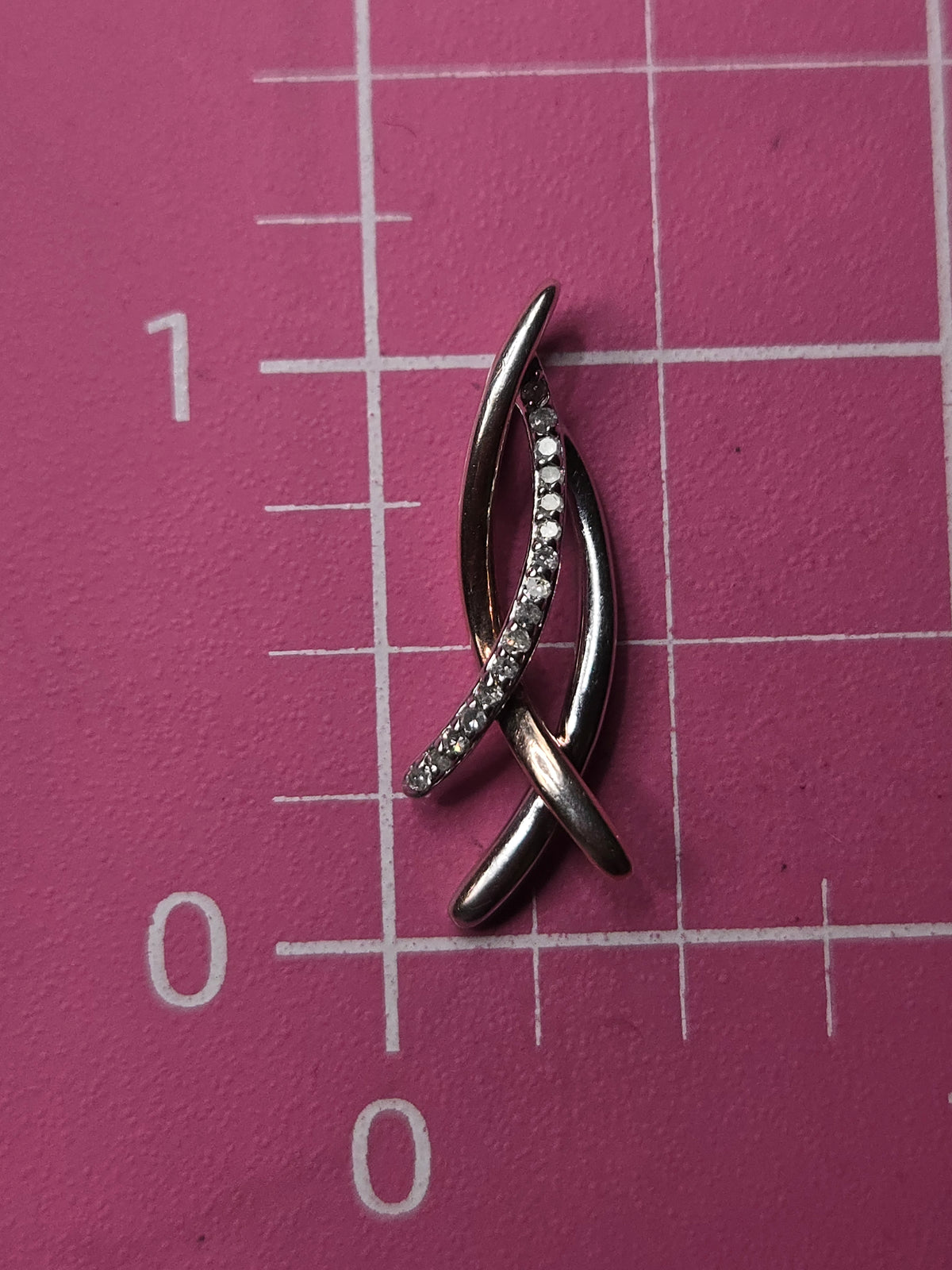 925 Sterling Silver 10K Rose Gold Plated Diamond Ribbon Necklace Pendant
