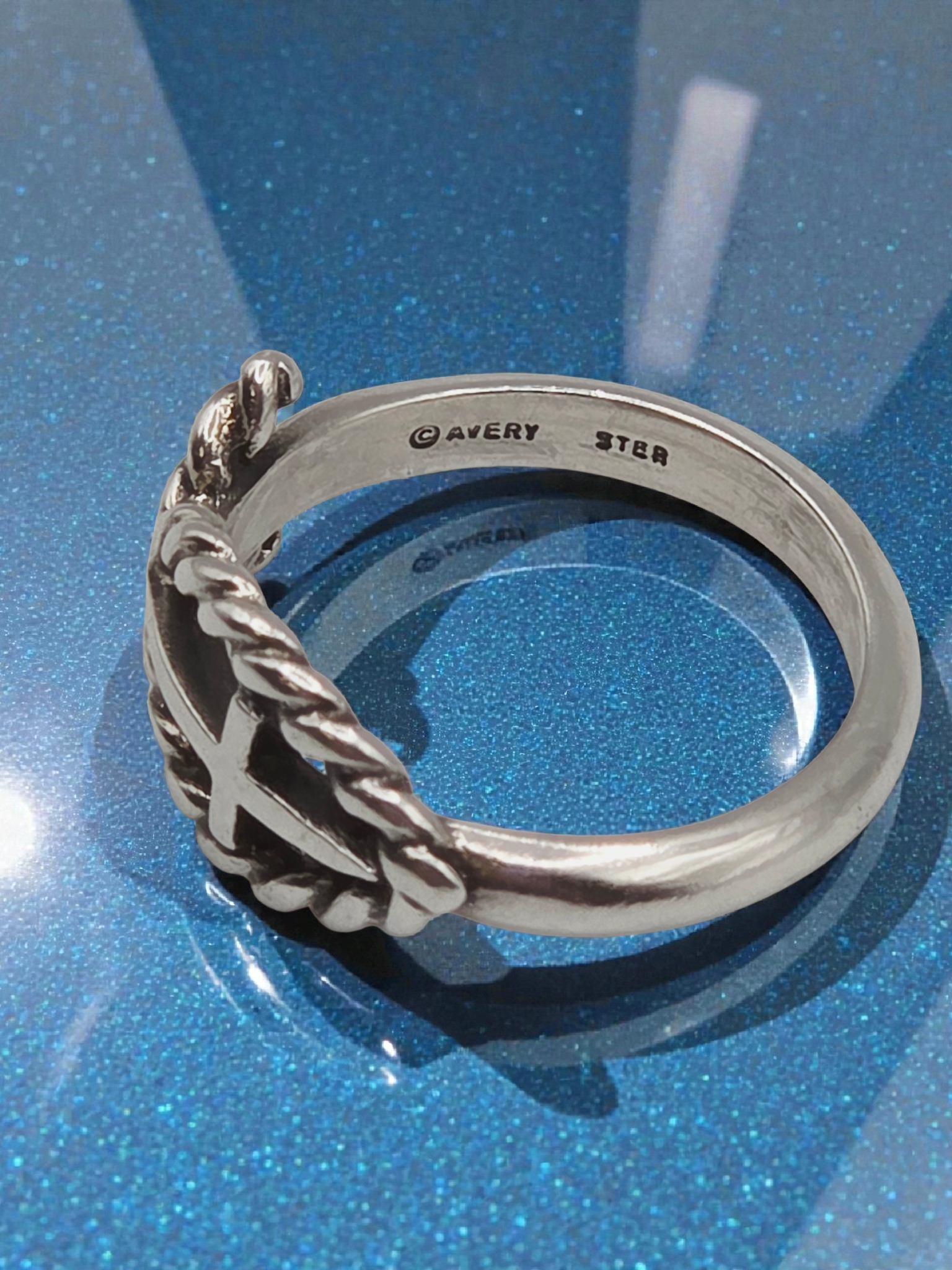 RETIRED James Avery Twisted Cable Ichthus Cross Silver Ring - Sz 5