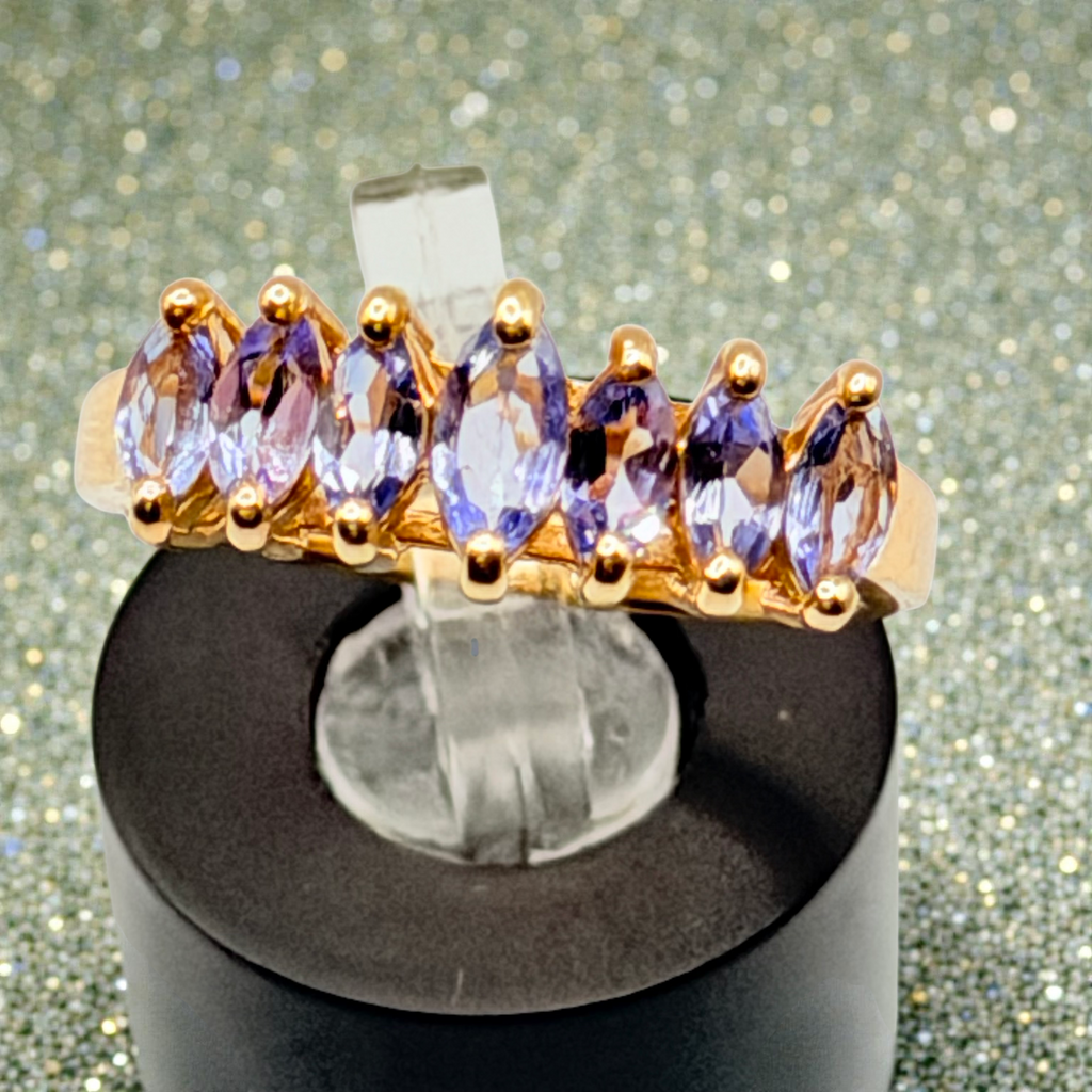Solid 10K Yellow Gold Ring with Marquise Cut Tanzanite Size 6.75