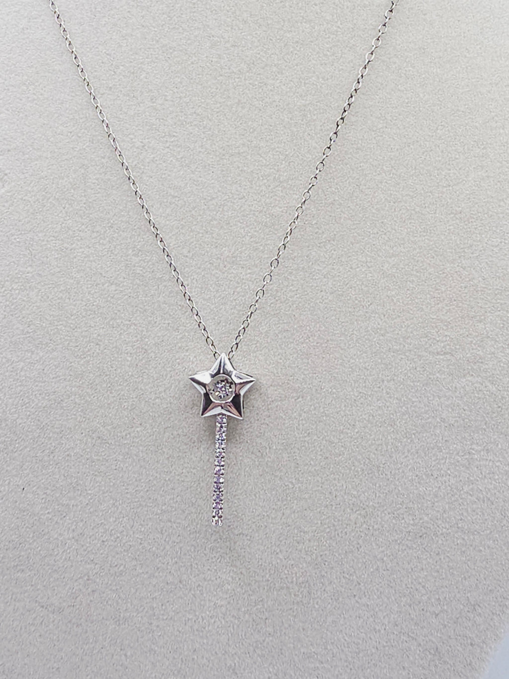 Disney Enchanted Sterling Silver Tinkerbell Wand Diamond Pendant Necklace 18"