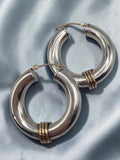 925 Sterling Silver Hoop Earrings with Solid 14K Gold Twisted Rope Accents