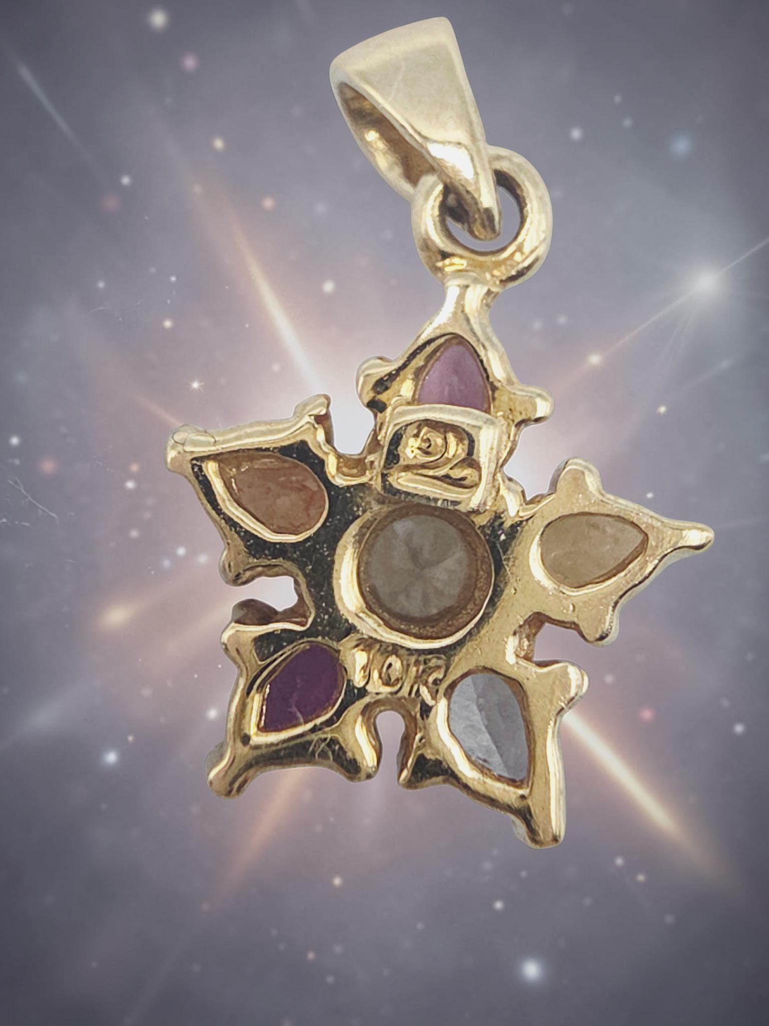 Solid 10K Yellow Gold White Topaz Aquamarine Amethyst Citrine Rhodolite Star Pendant