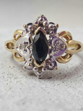 10K Solid Gold Dark Blue Topaz Ring with Diamond Accents, Size 7