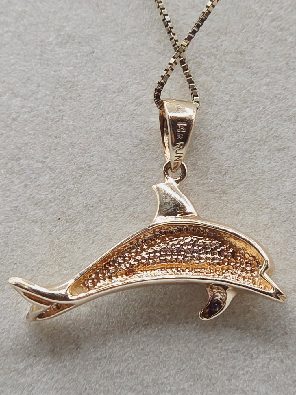 Solid 14K Yellow Gold Necklace with Opal Dolphin Pendant 17 Inches