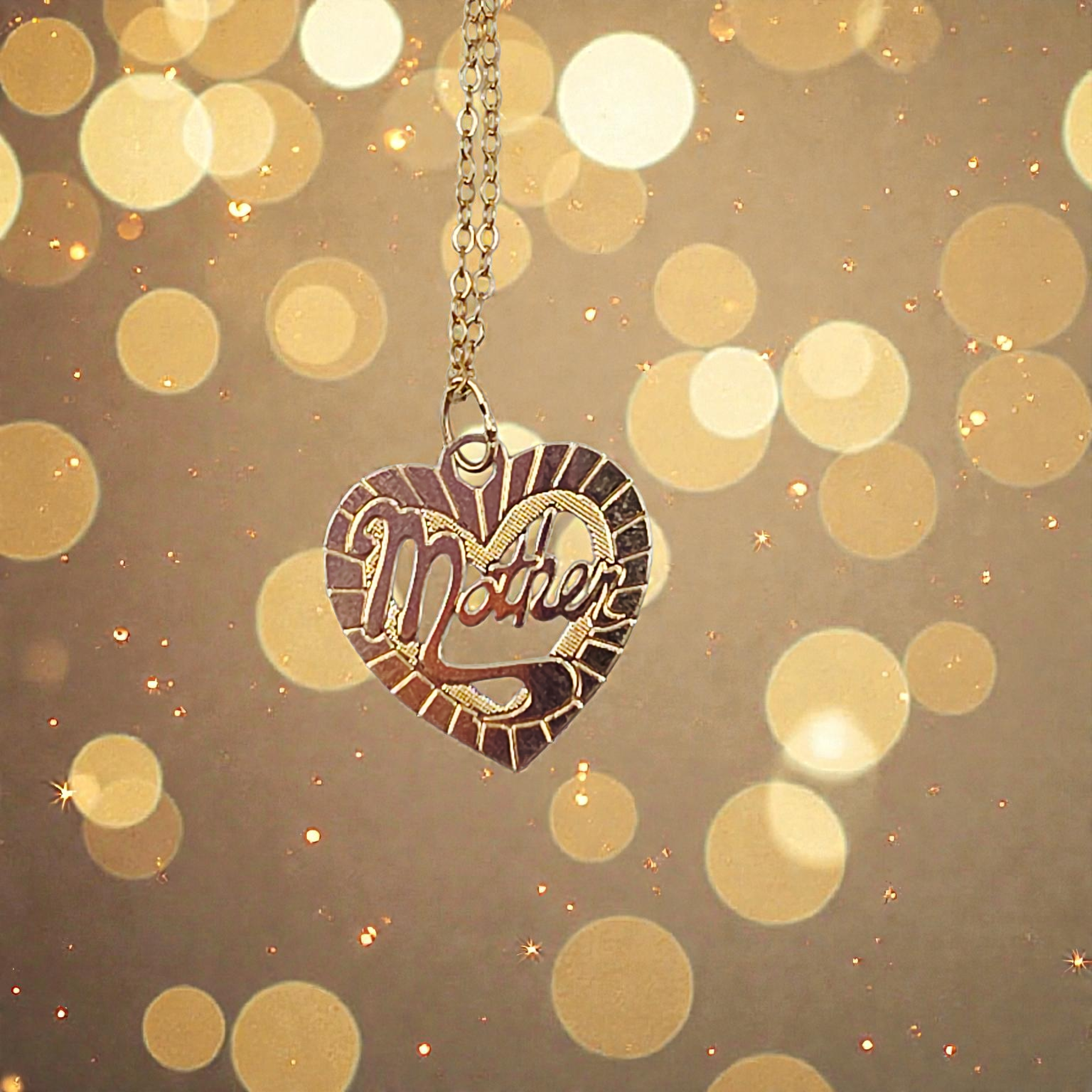 Solid 14K Gold Heart Mother Pendant Necklace - 16 Inches