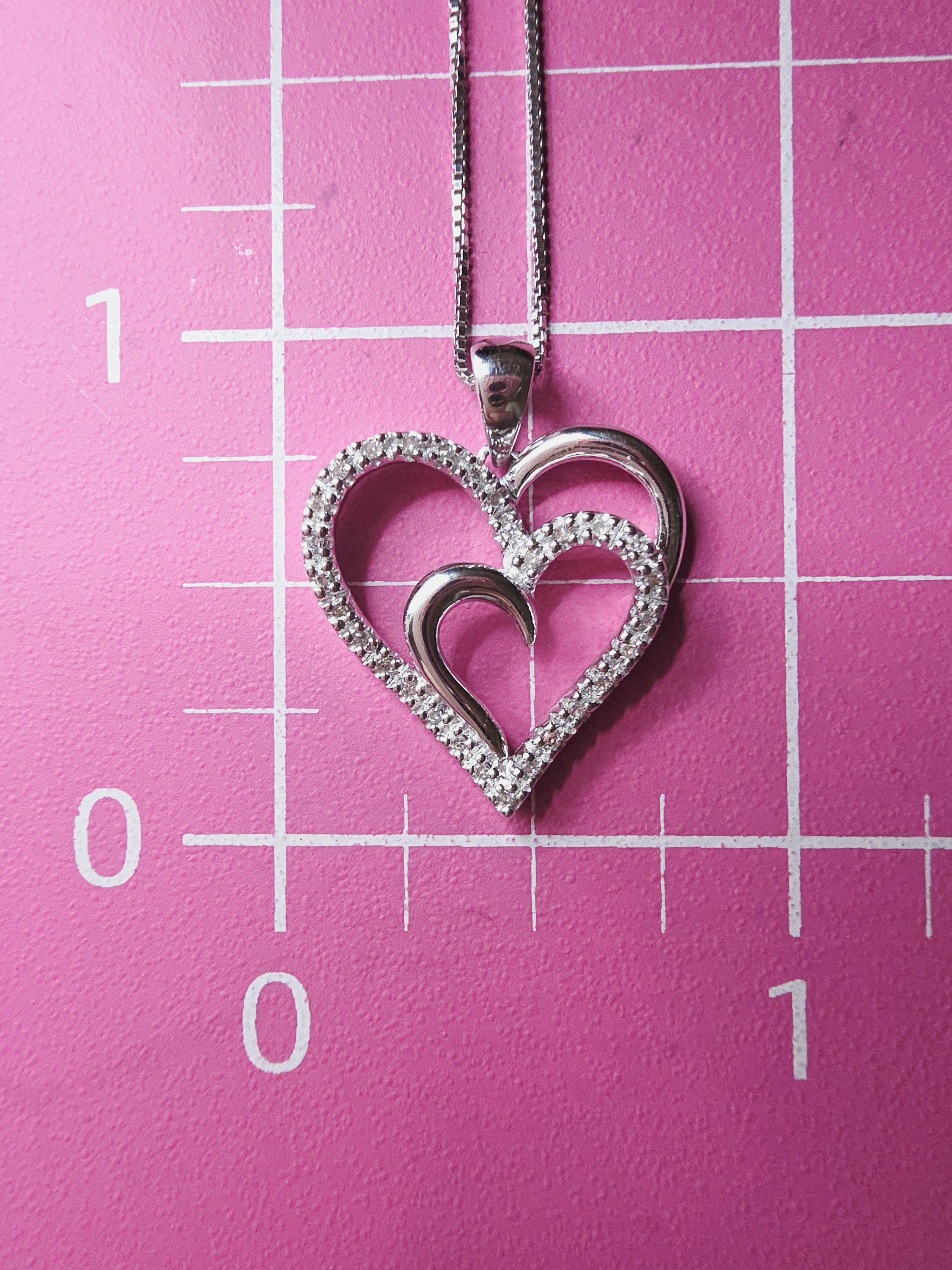 Sun Jewelry 925 Sterling Silver Double Heart Diamond Pendant Necklace - 18 Inch