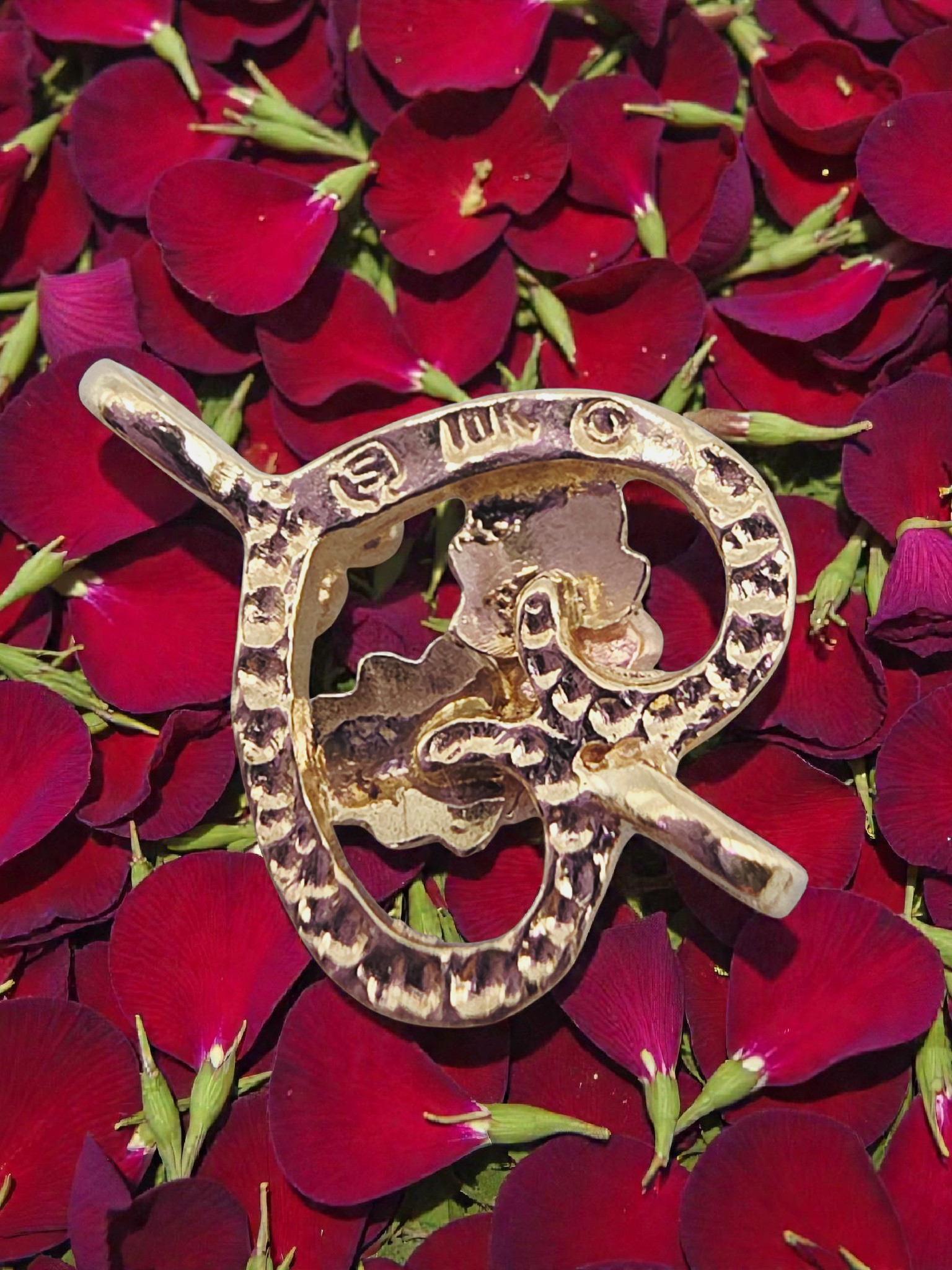 Black Hills Solid 10K Tri-Color Gold Rose Flower Heart Necklace Pendant