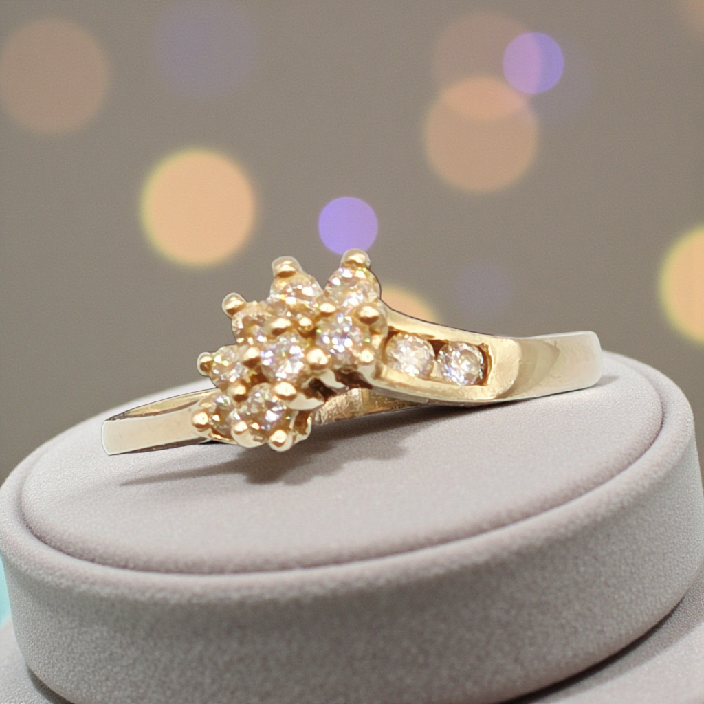 Solid 14K Yellow Gold Cluster Ring with Gemstones – Size 7.25