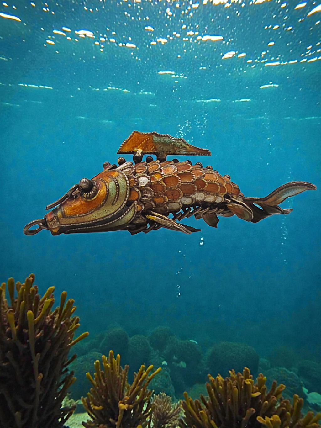 925 Sterling Silver Orange Enamel Koi Fish Articulating Necklace Pendant