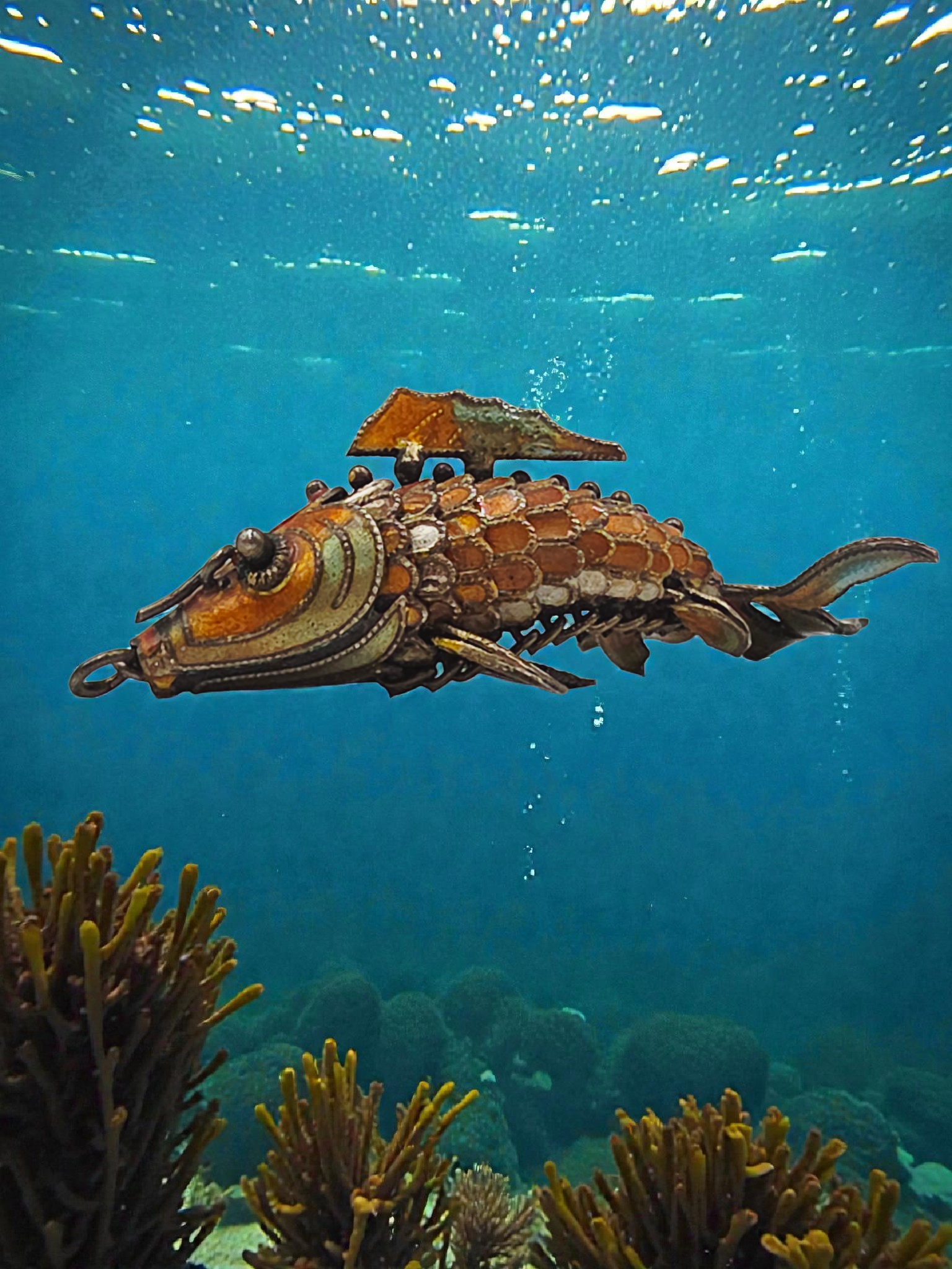925 Sterling Silver Orange Enamel Koi Fish Articulating Necklace Pendant