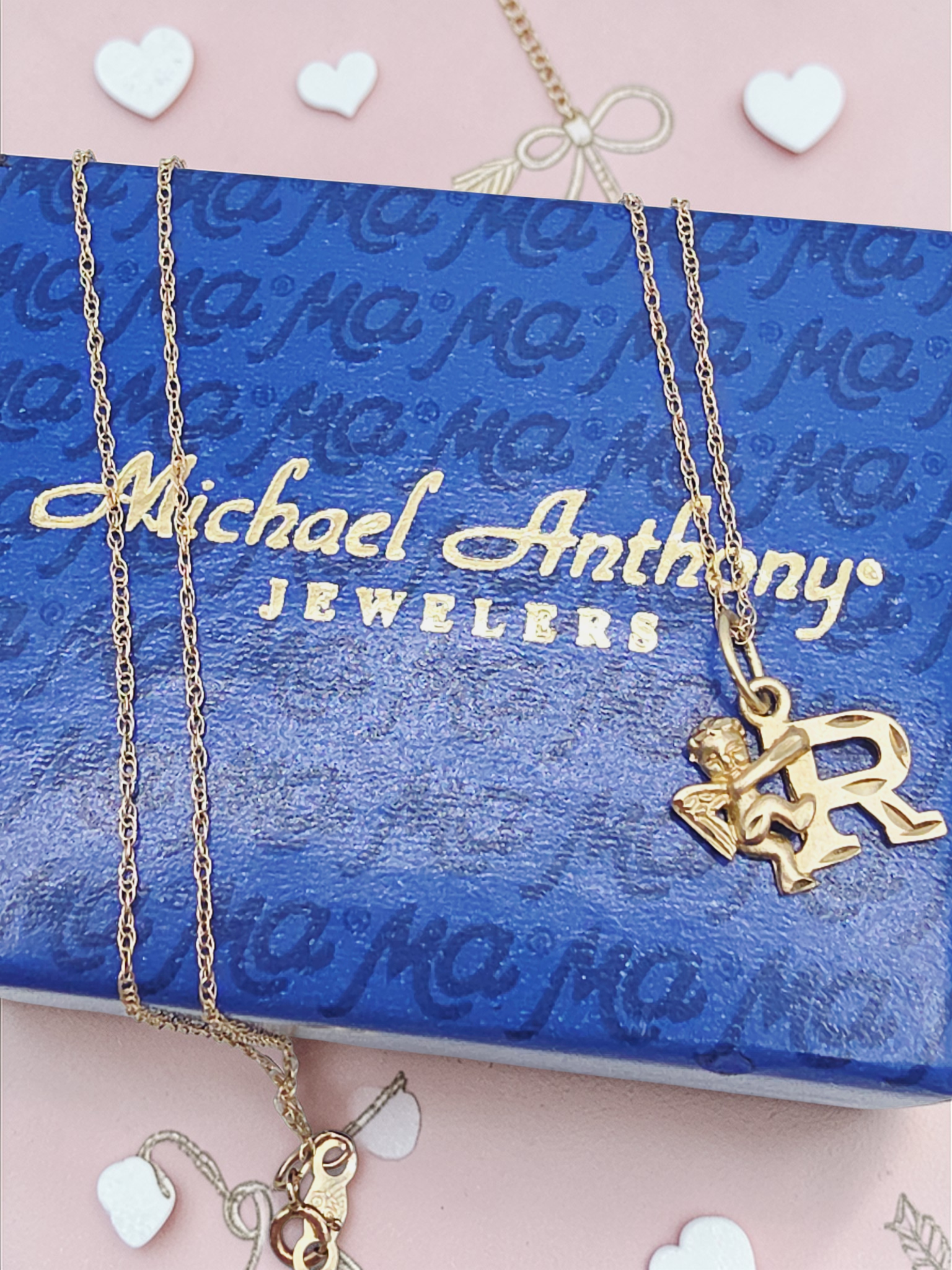 Michael Anthony Solid 10K Letter R Pendant Necklace with Angel - 15 Inch