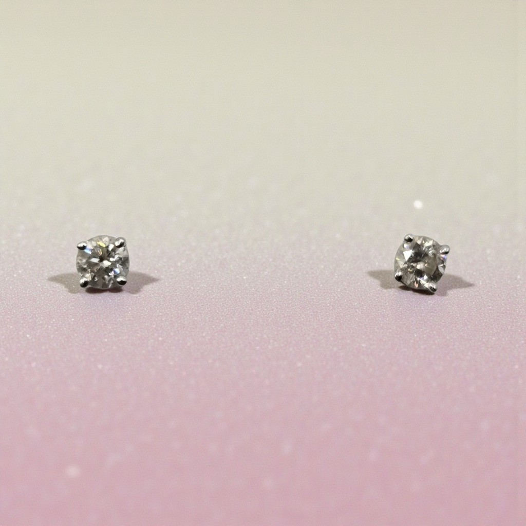 Solid 14K White Gold Diamond Stud Earrings