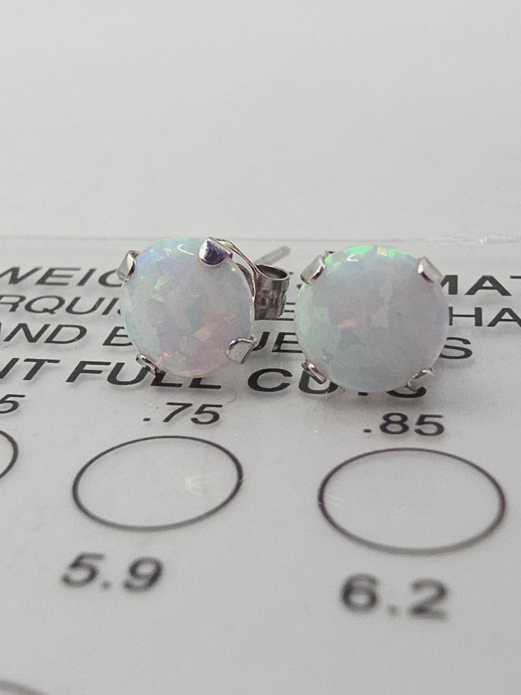 Solid 10K White Gold Opal Stud Earrings Round Cabochon October Birthstone