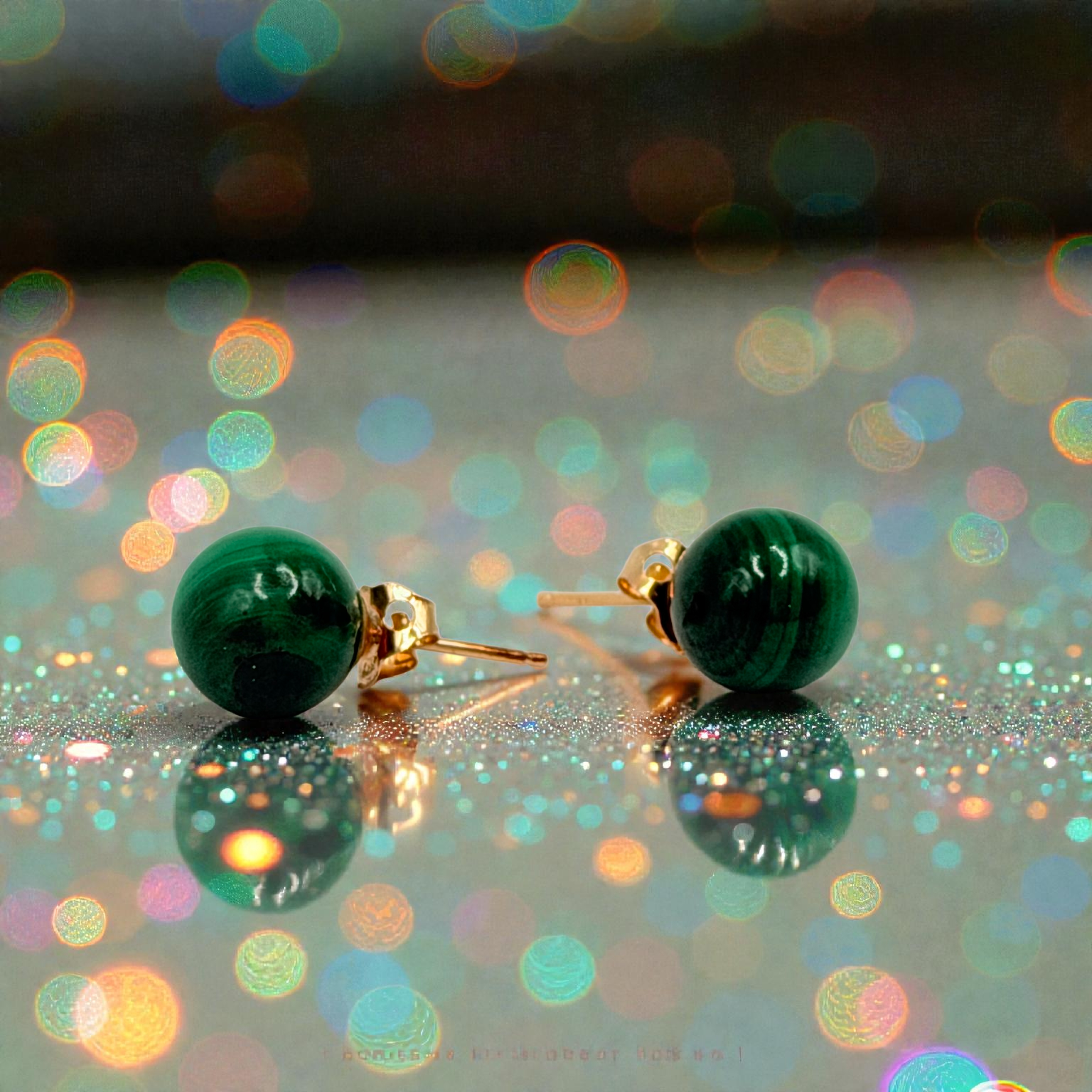 Solid 14K Yellow Gold Stud Earrings with Round Cut Jade