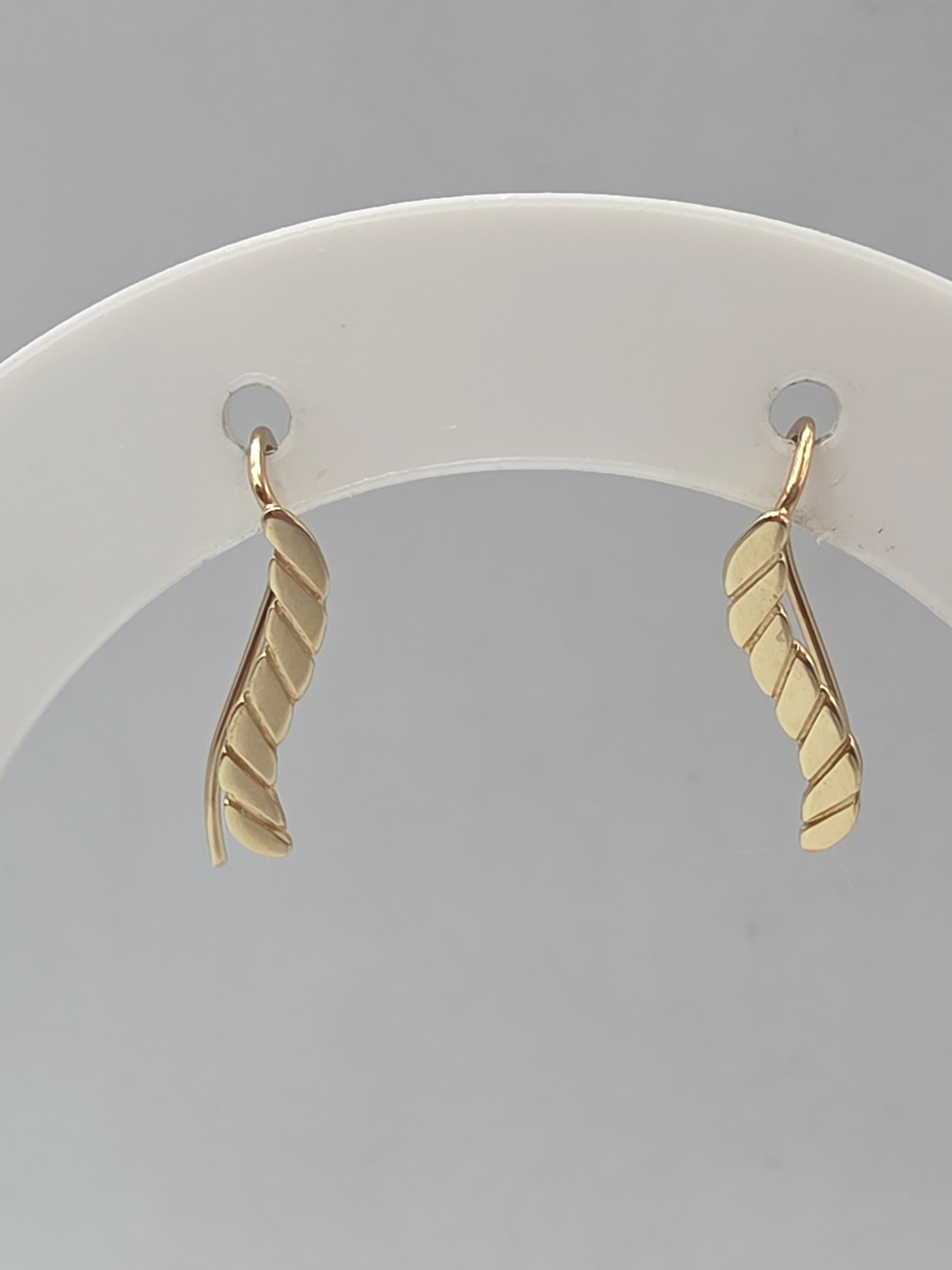 Solid 14K Yellow Gold Leaf Ear Climber Crawler Earrings Minimalist