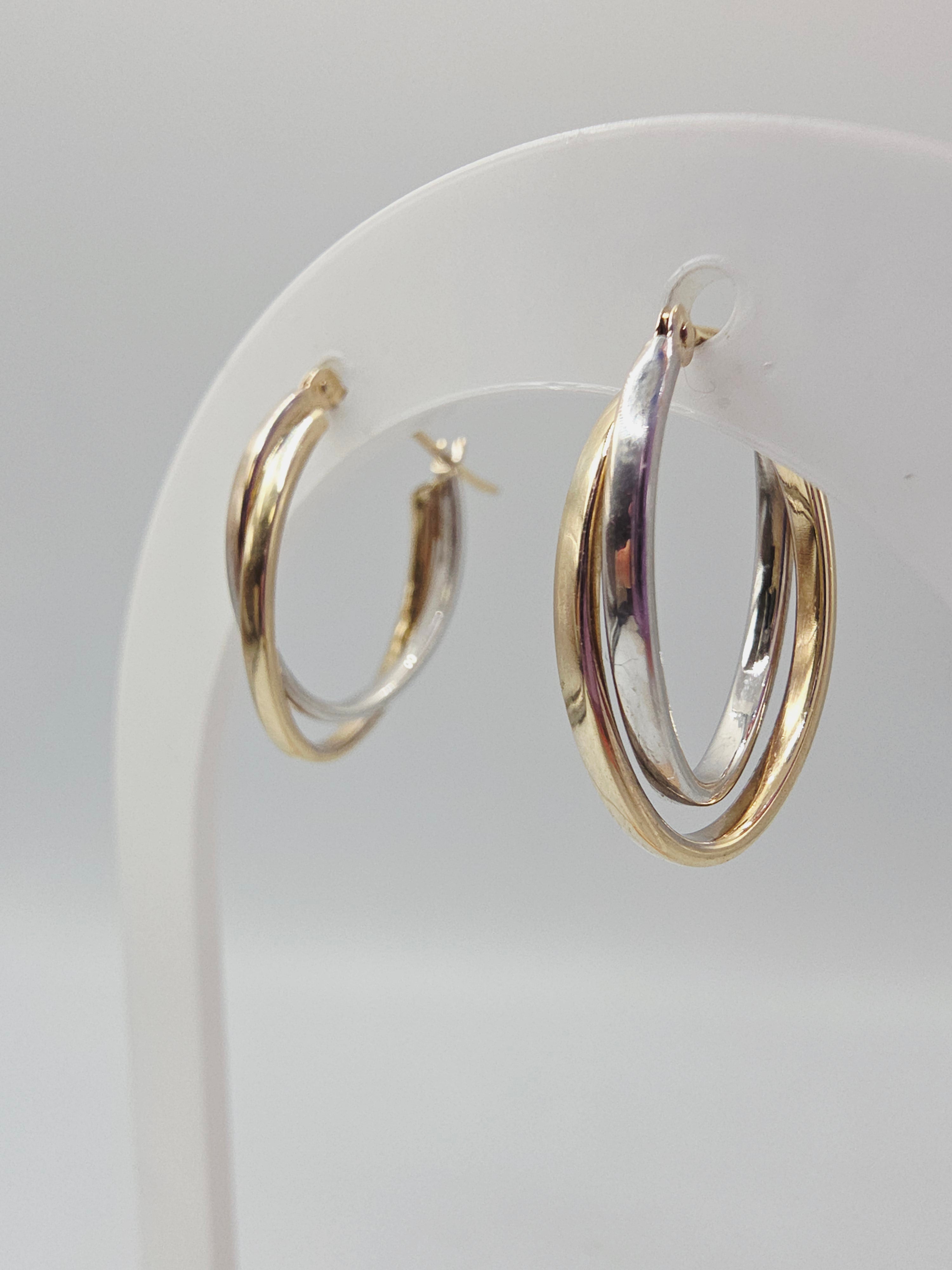 Solid 14K Two-Tone Double Hoop Earrings