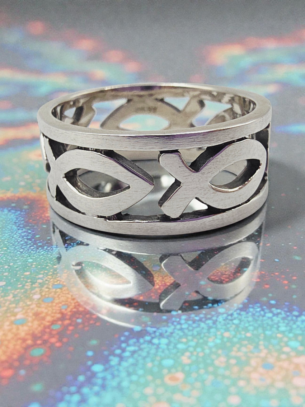 RETIRED James Avery Sterling Silver Ichthus Eternity Ring - Size 7