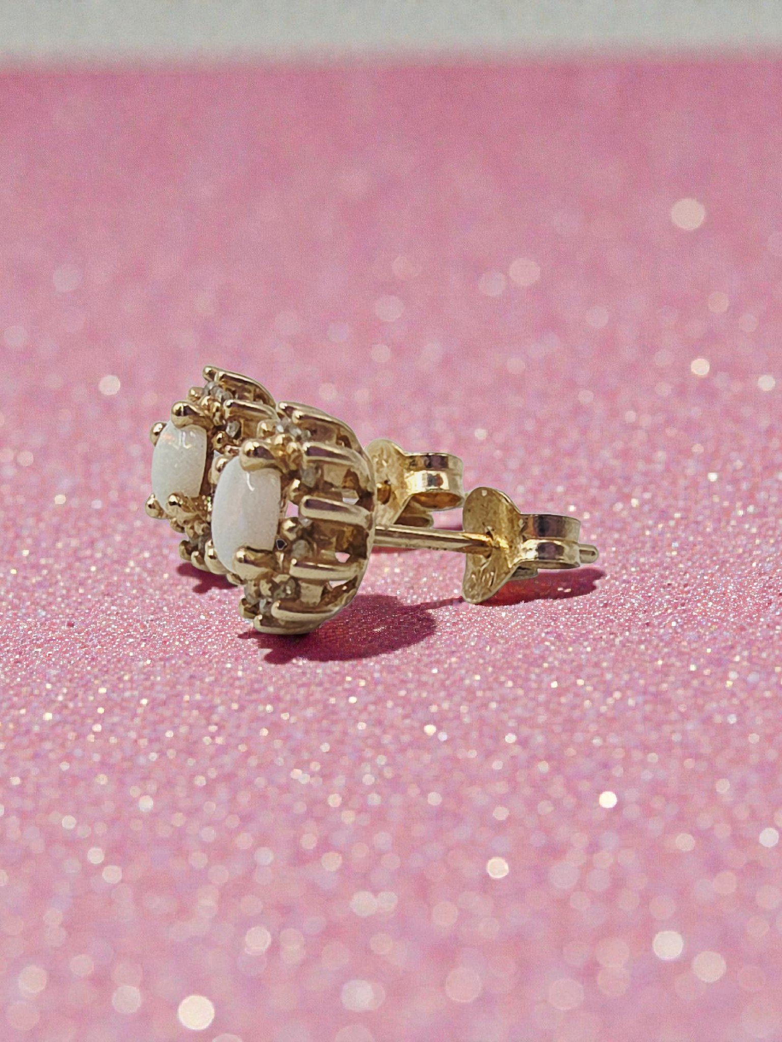 Solid 10K Yellow Gold Opal and Diamond Halo Stud Earrings