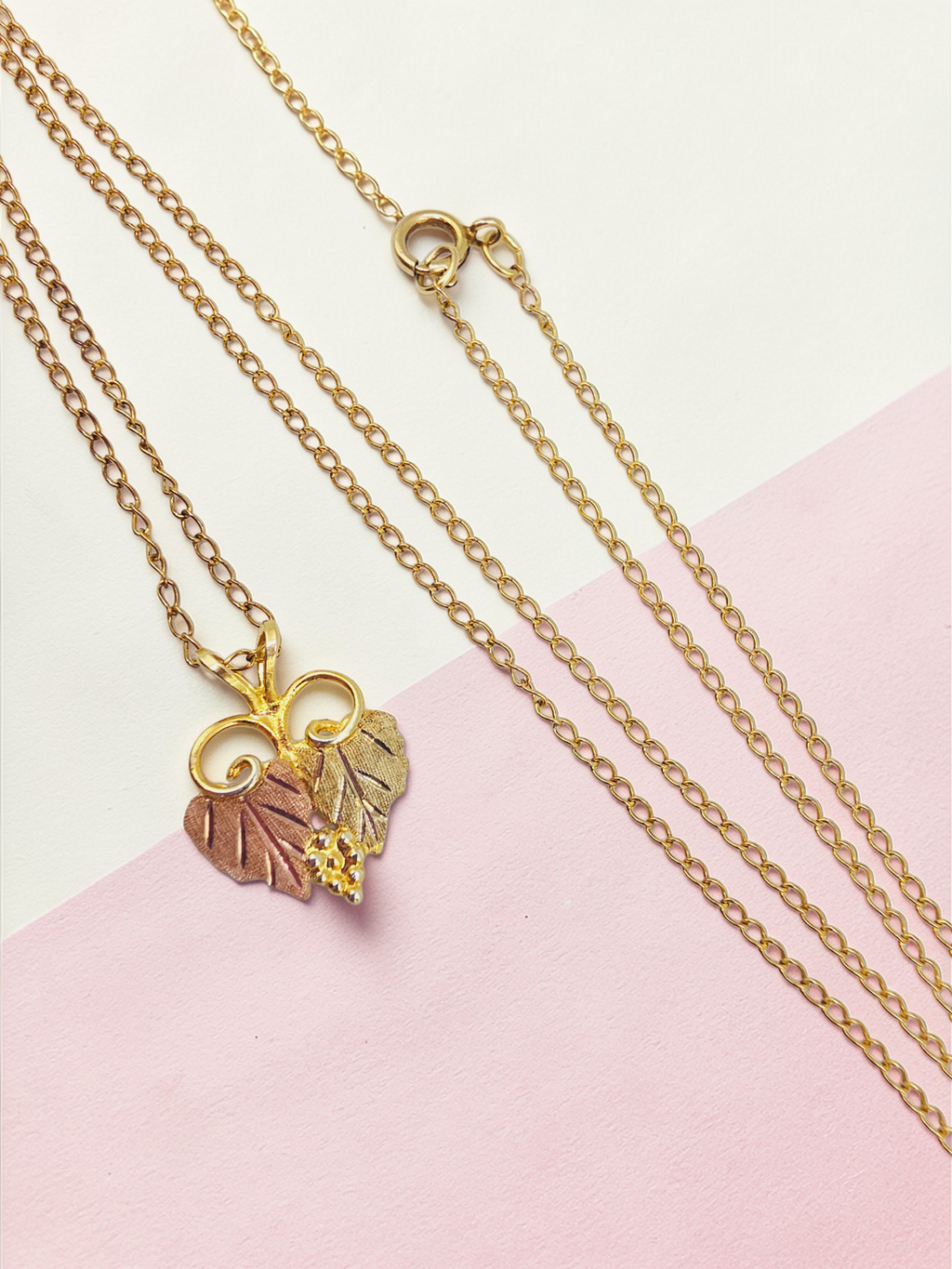 Black Hills Gold Solid 12K Grape Leaf Pendant with FREE 14K GF Necklace 19 Inch