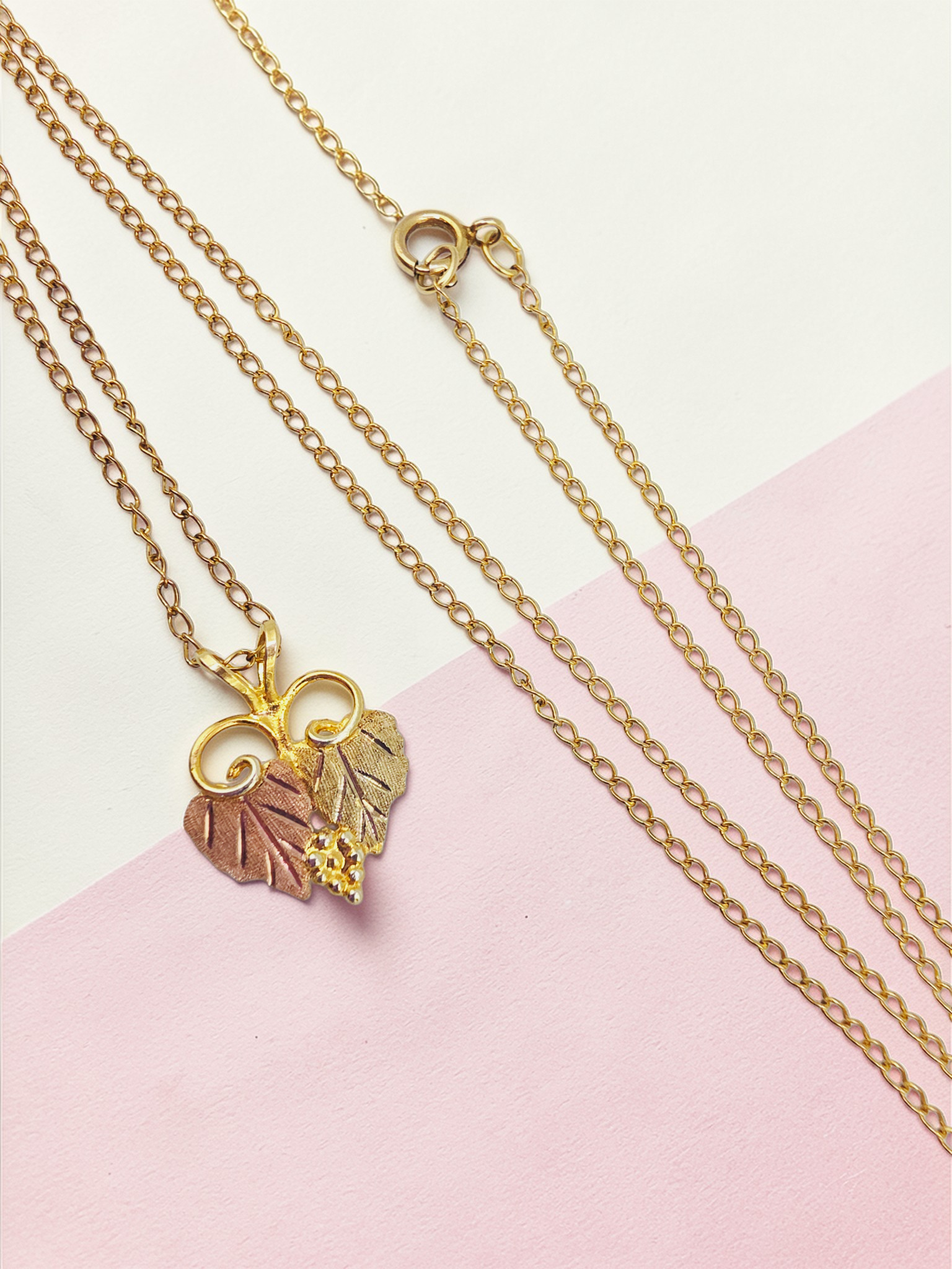 Black Hills Gold Solid 12K Grape Leaf Pendant with FREE 14K GF Necklace 19 Inch