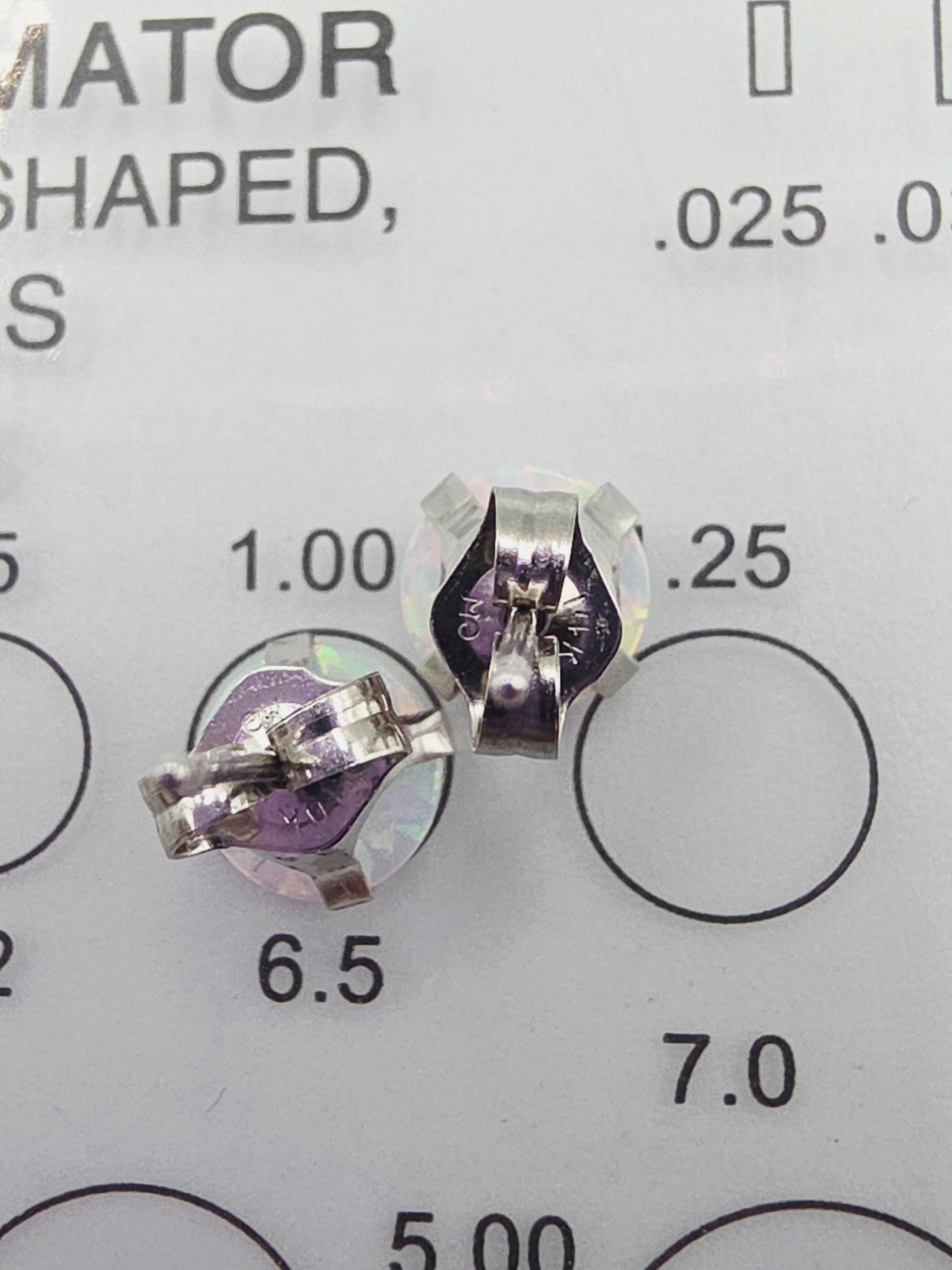 Solid 10K White Gold Opal Stud Earrings Round Cabochon October Birthstone