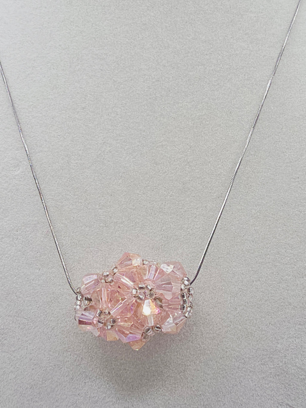 Sterling Silver Pink Faceted Bead Cluster Pendant Necklace Italy 18 Inch