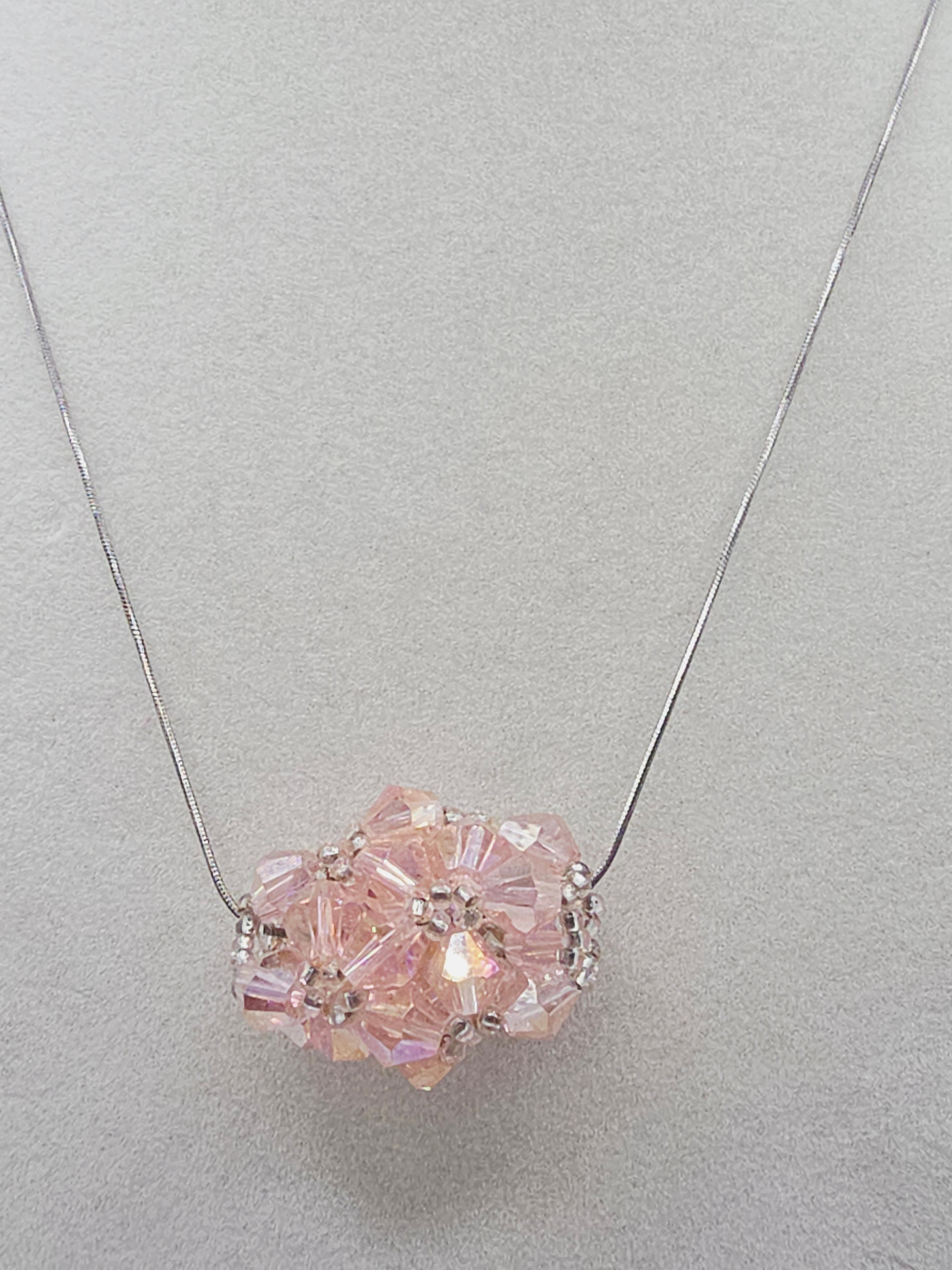 Sterling Silver Pink Faceted Bead Cluster Pendant Necklace Italy 18 Inch