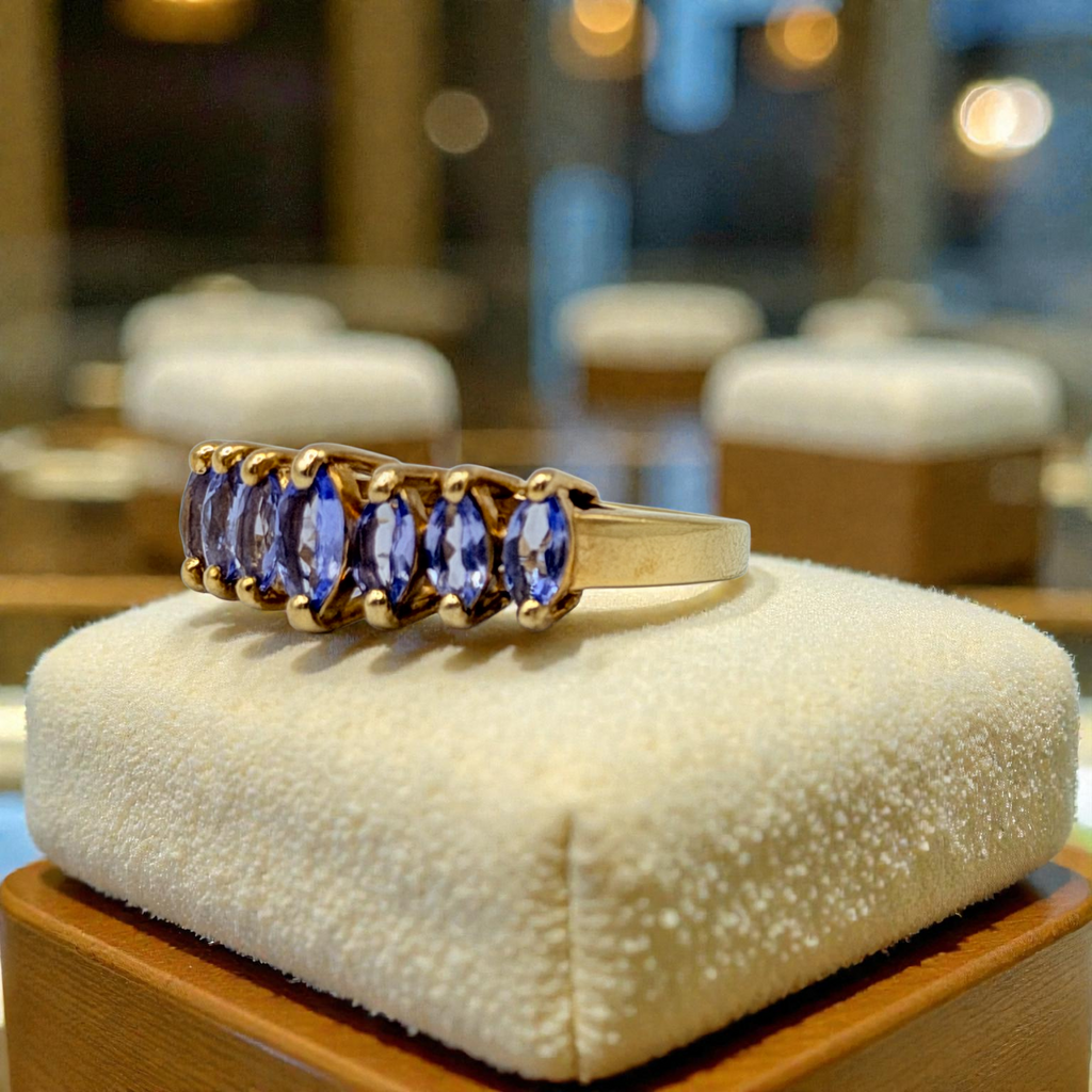 Solid 10K Yellow Gold Ring with Marquise Cut Tanzanite Size 6.75