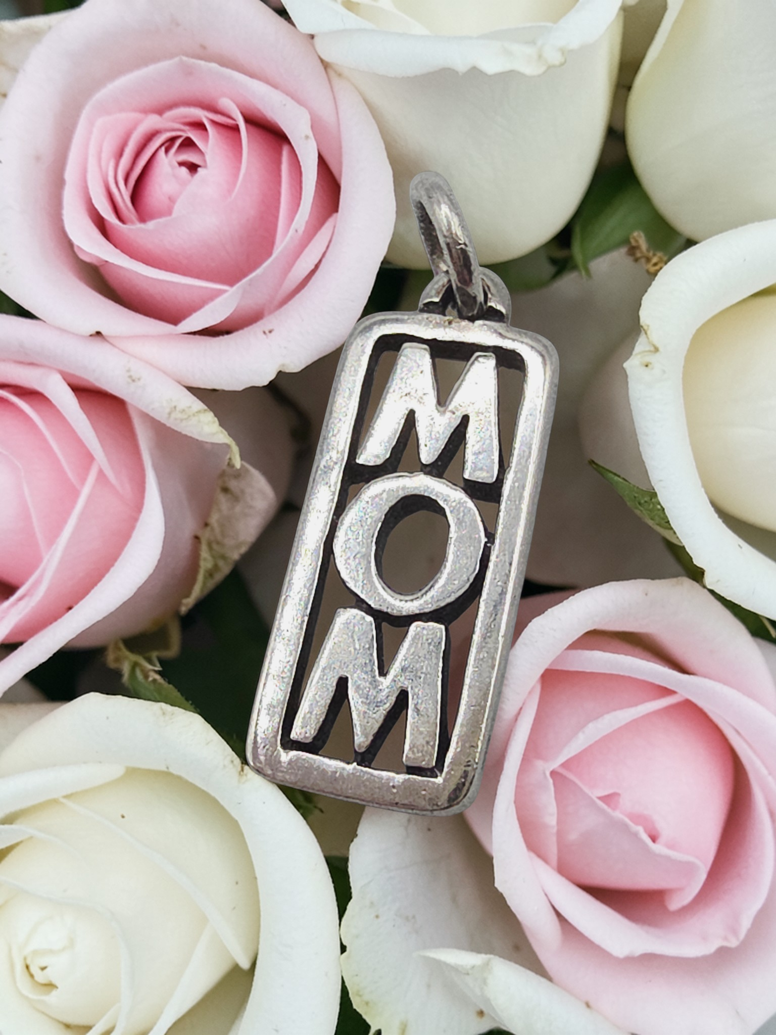 RETIRED James Avery Mom 925 Sterling Silver Charm Pendant - Uncut Loop