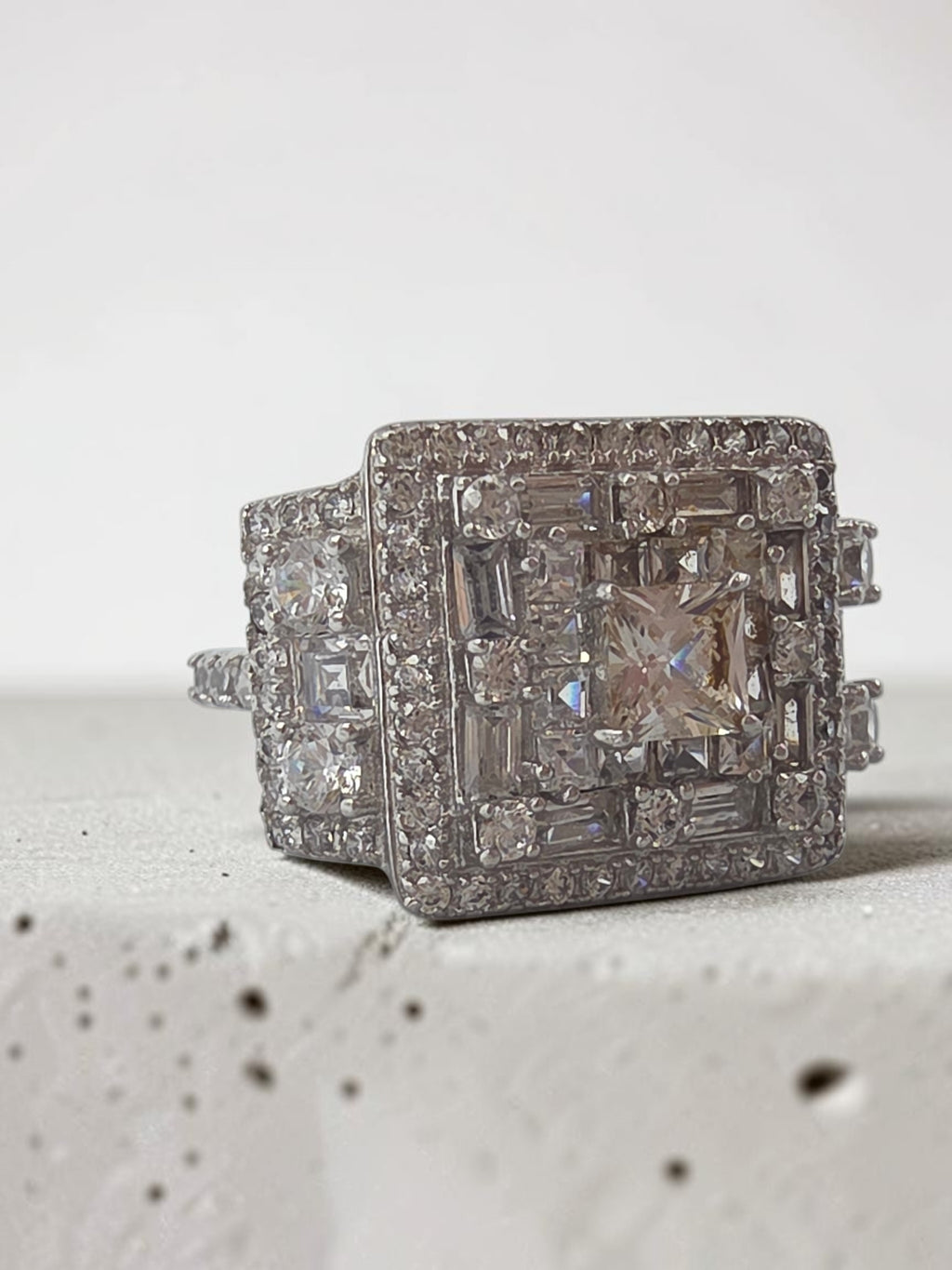 FZN Fuzion Creations 925 Sterling Silver Princess Cut CZ Halo Ring Size 5.25