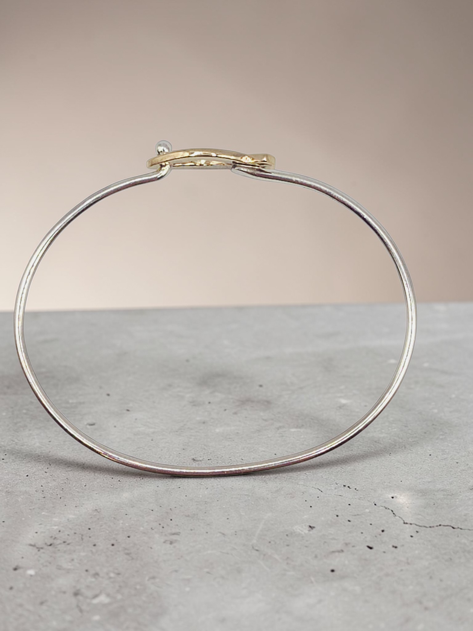 James Avery Sterling Silver Bangle Bracelet with Solid 14K Gold Ichthus - 7 Inch